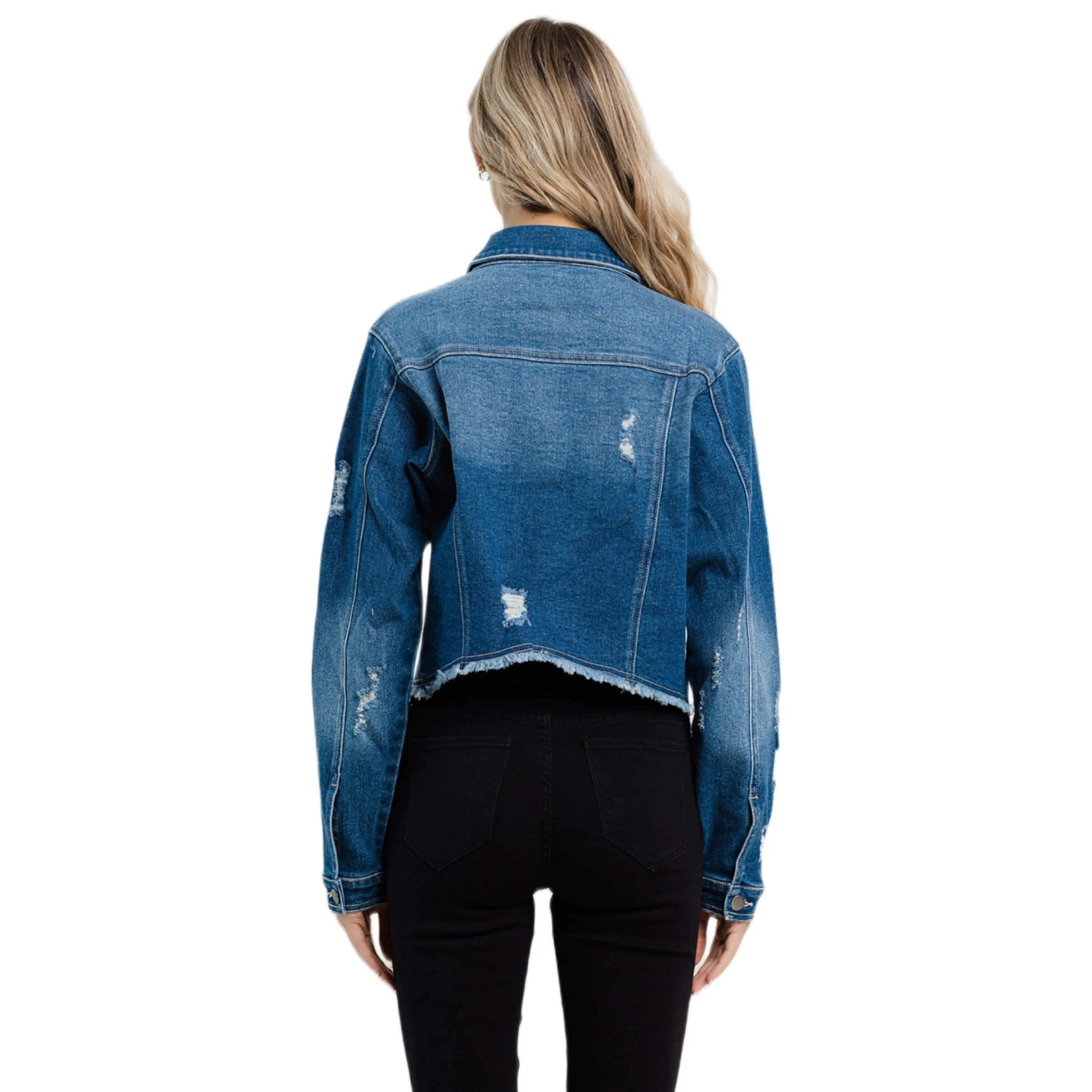 Jelly Jeans Womens Frayed Crop Denim Jacket in Blue Wash Size S, M, L, XL