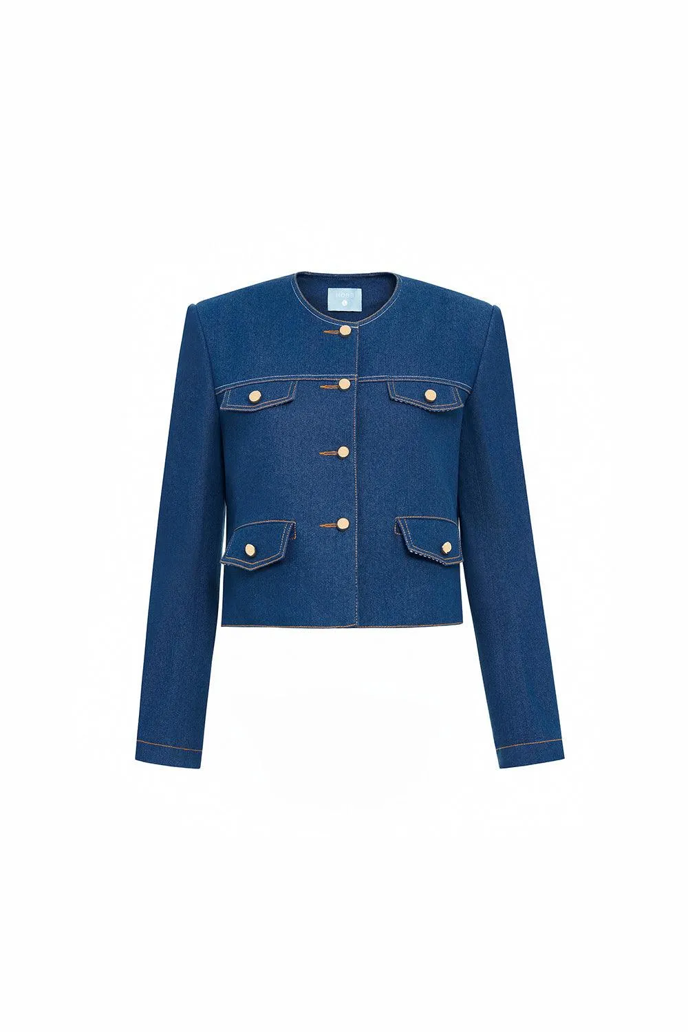 Joanna Cropped Flap Pocket Cotton Denim Jacket