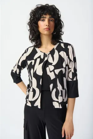 Joseph Ribkoff Black/Moonstone Geometric Print Cropped Swing Jacket 241223