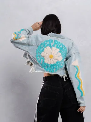 KEEP PUSHING FORWARD Crop Denim Jacket