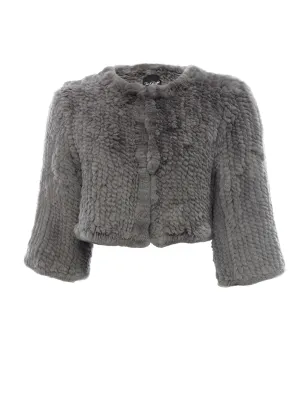 Knitted Rabbit Light Grey Genuine Fur Jacket