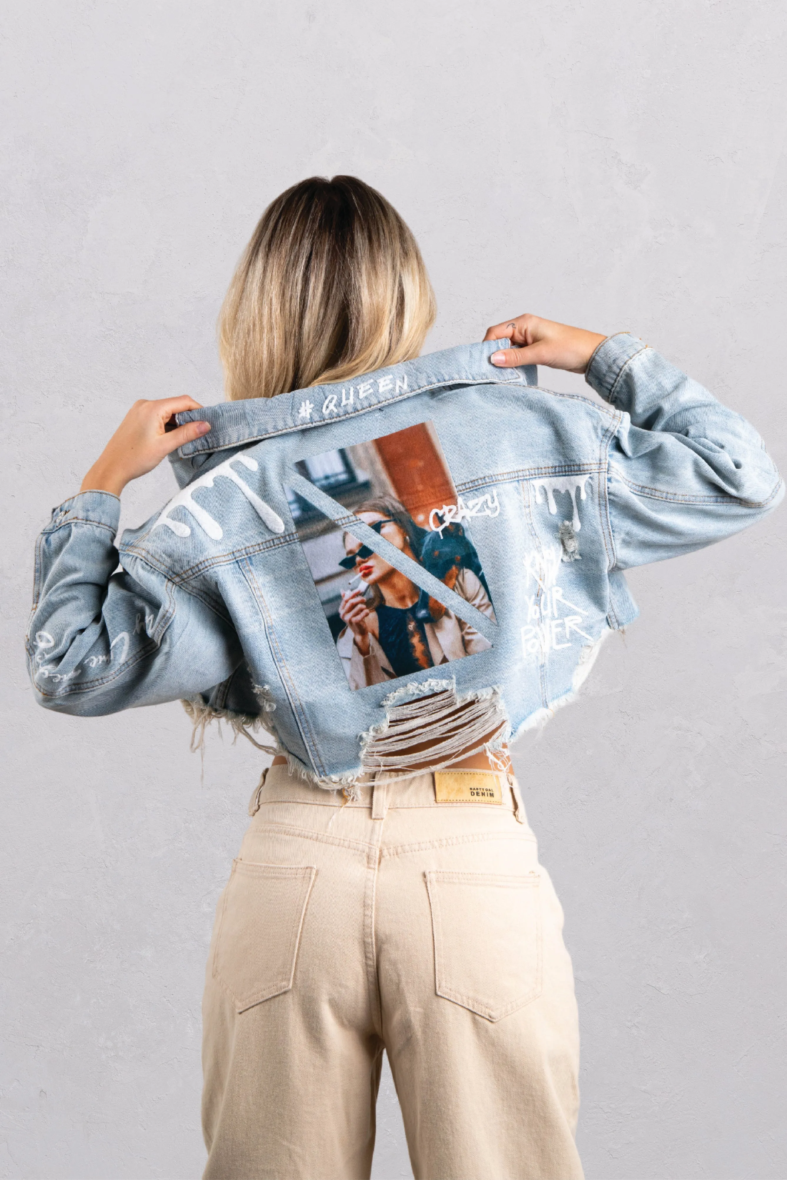 KNOW YOUR POWER Crop Denim Jacket