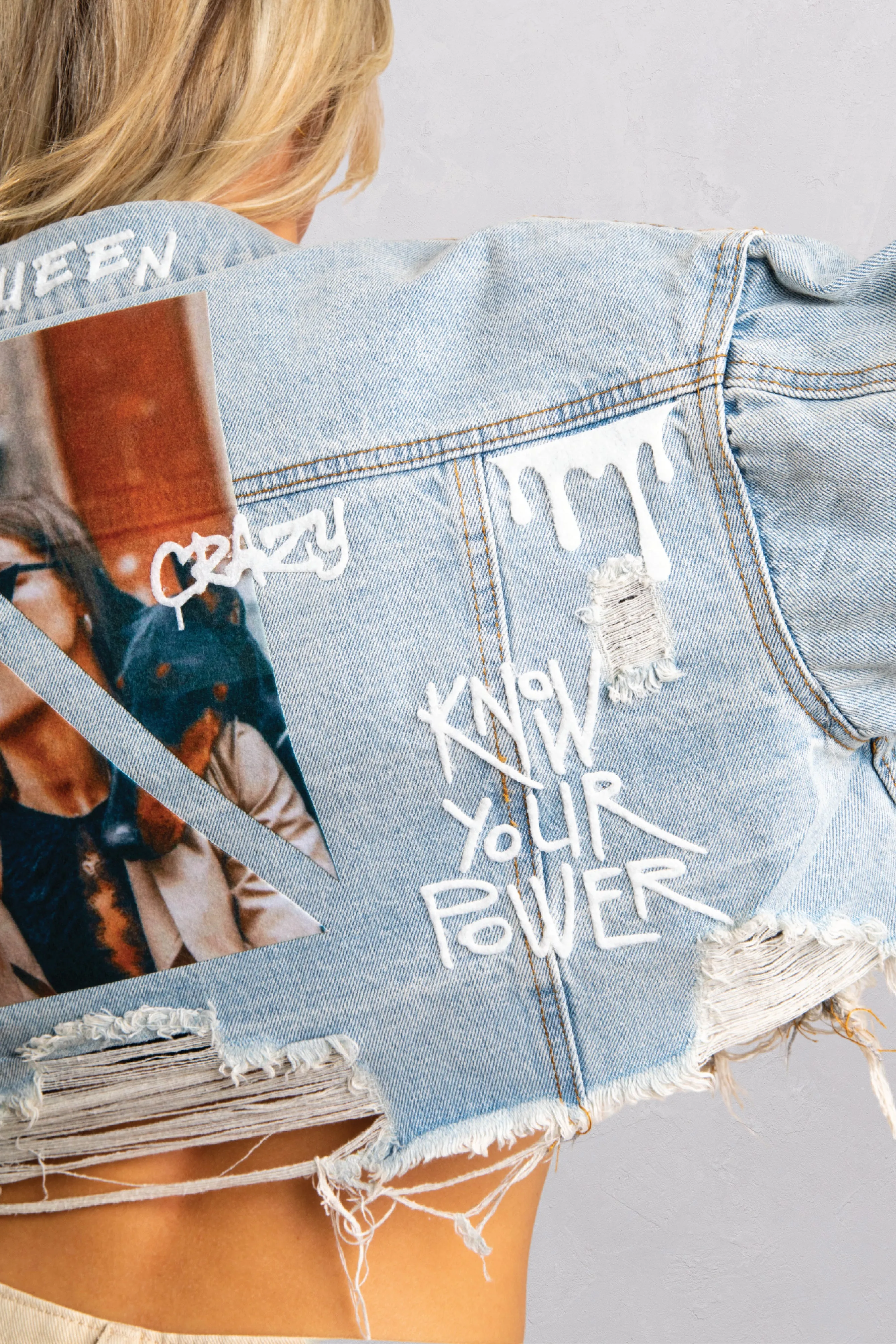 KNOW YOUR POWER Crop Denim Jacket