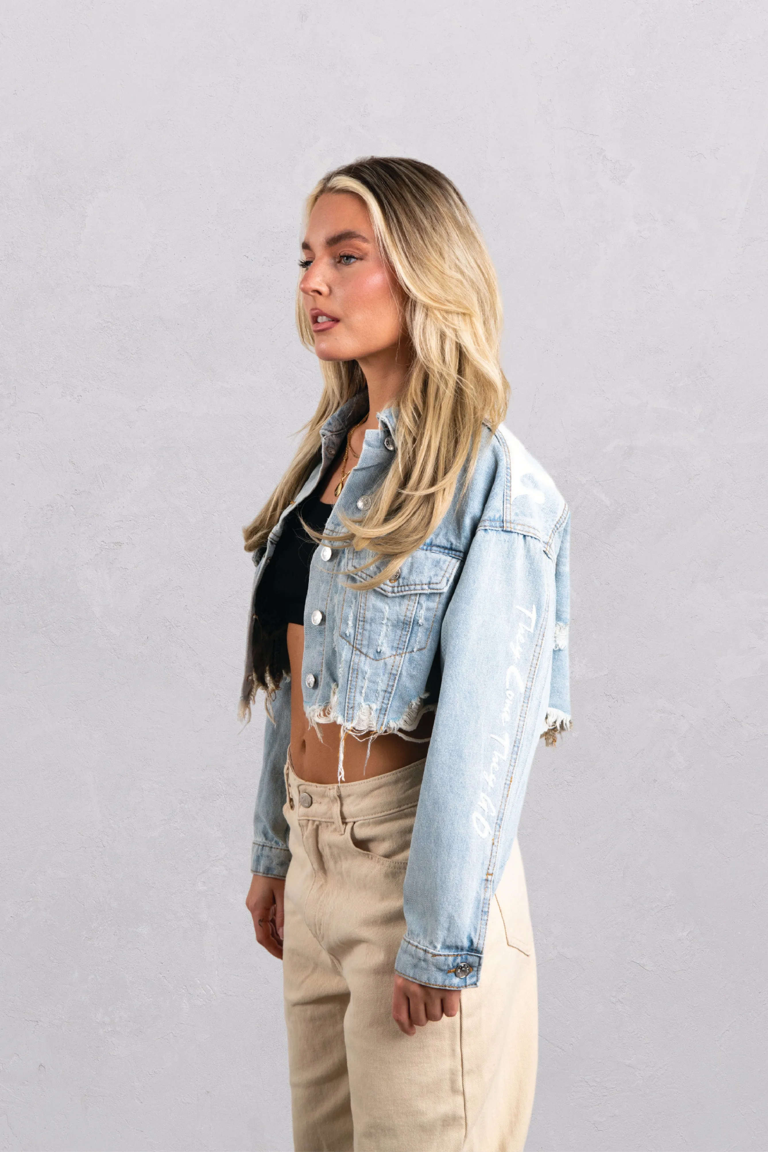 KNOW YOUR POWER Crop Denim Jacket