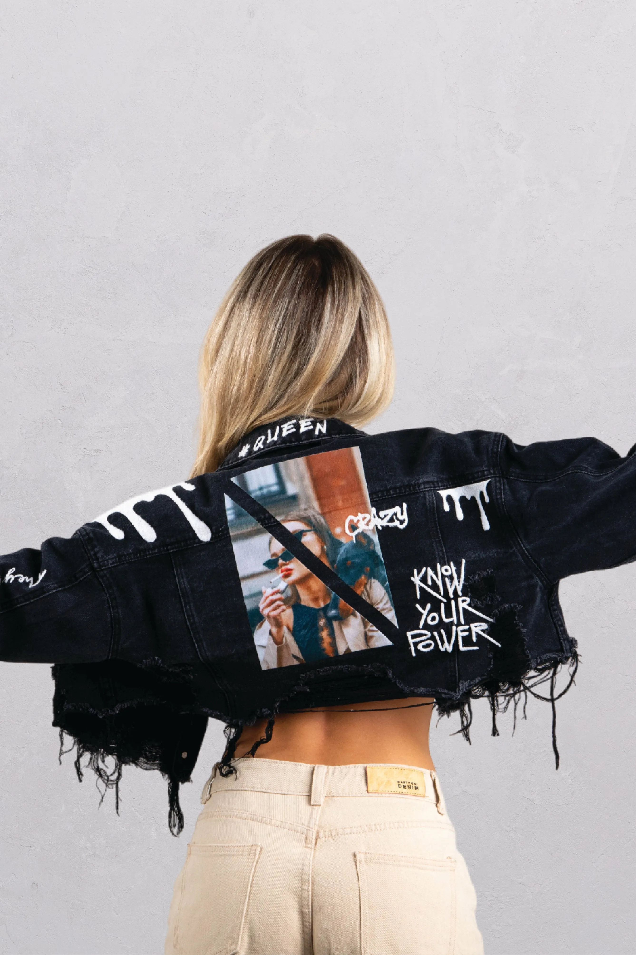 KNOW YOUR POWER Crop Denim Jacket