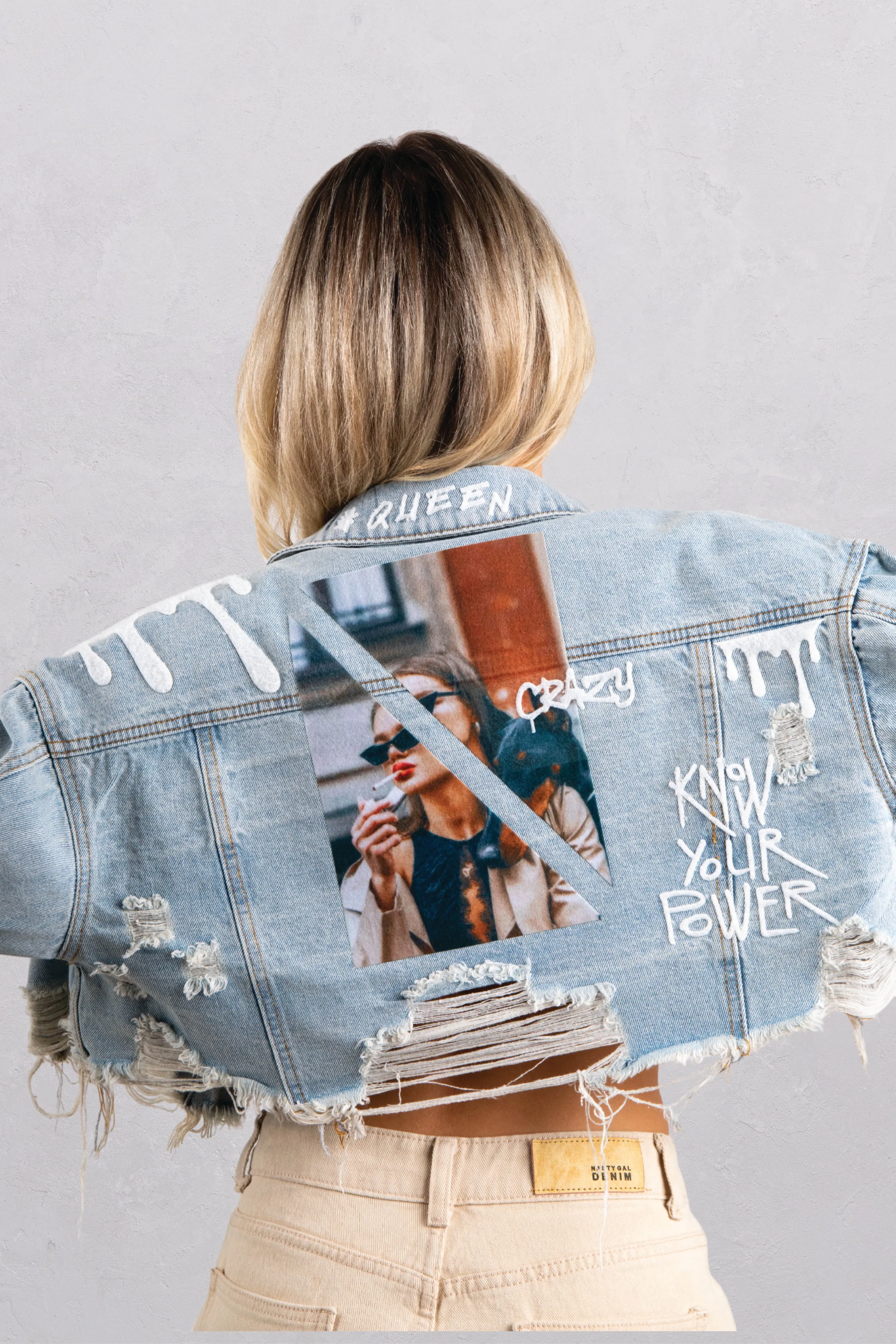 KNOW YOUR POWER Crop Denim Jacket