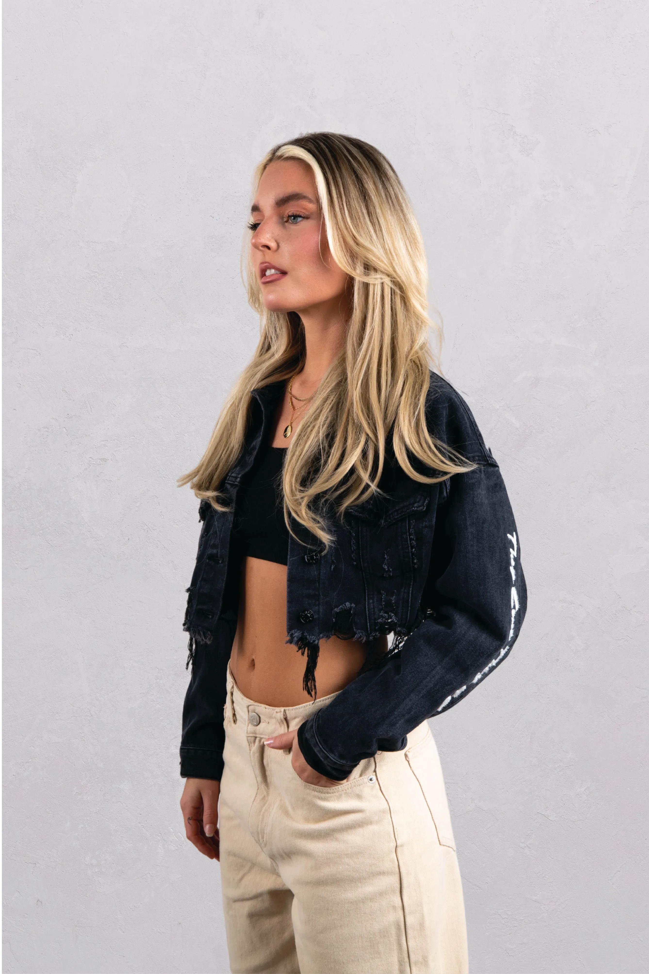 KNOW YOUR POWER Crop Denim Jacket