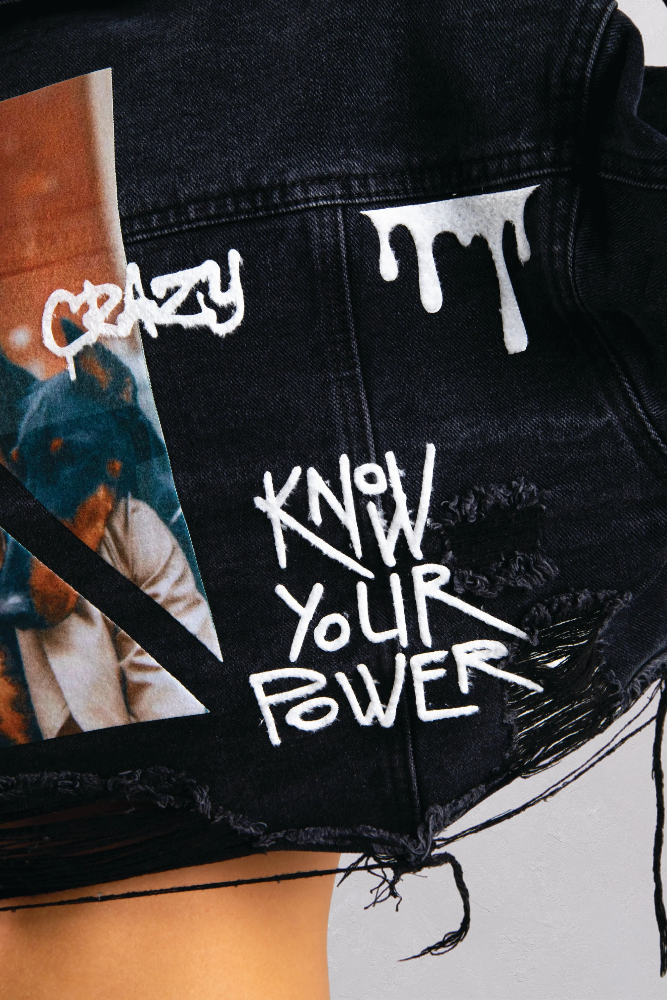 KNOW YOUR POWER Crop Denim Jacket