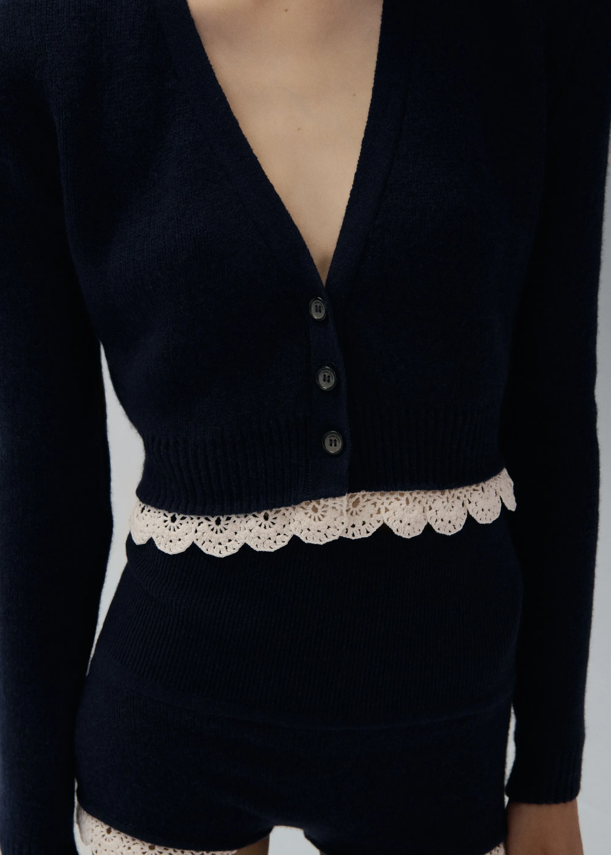 Lace trim cashmere sweater in navy