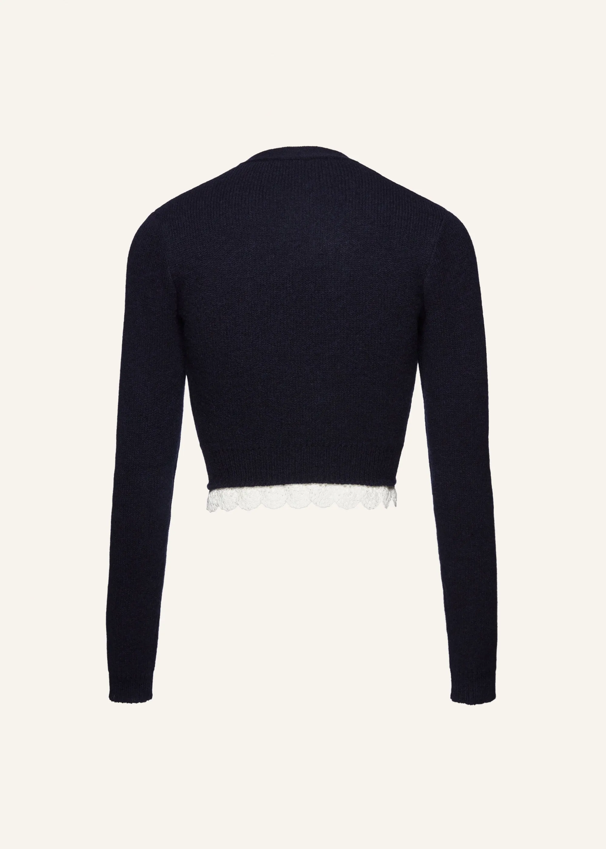 Lace trim cashmere sweater in navy