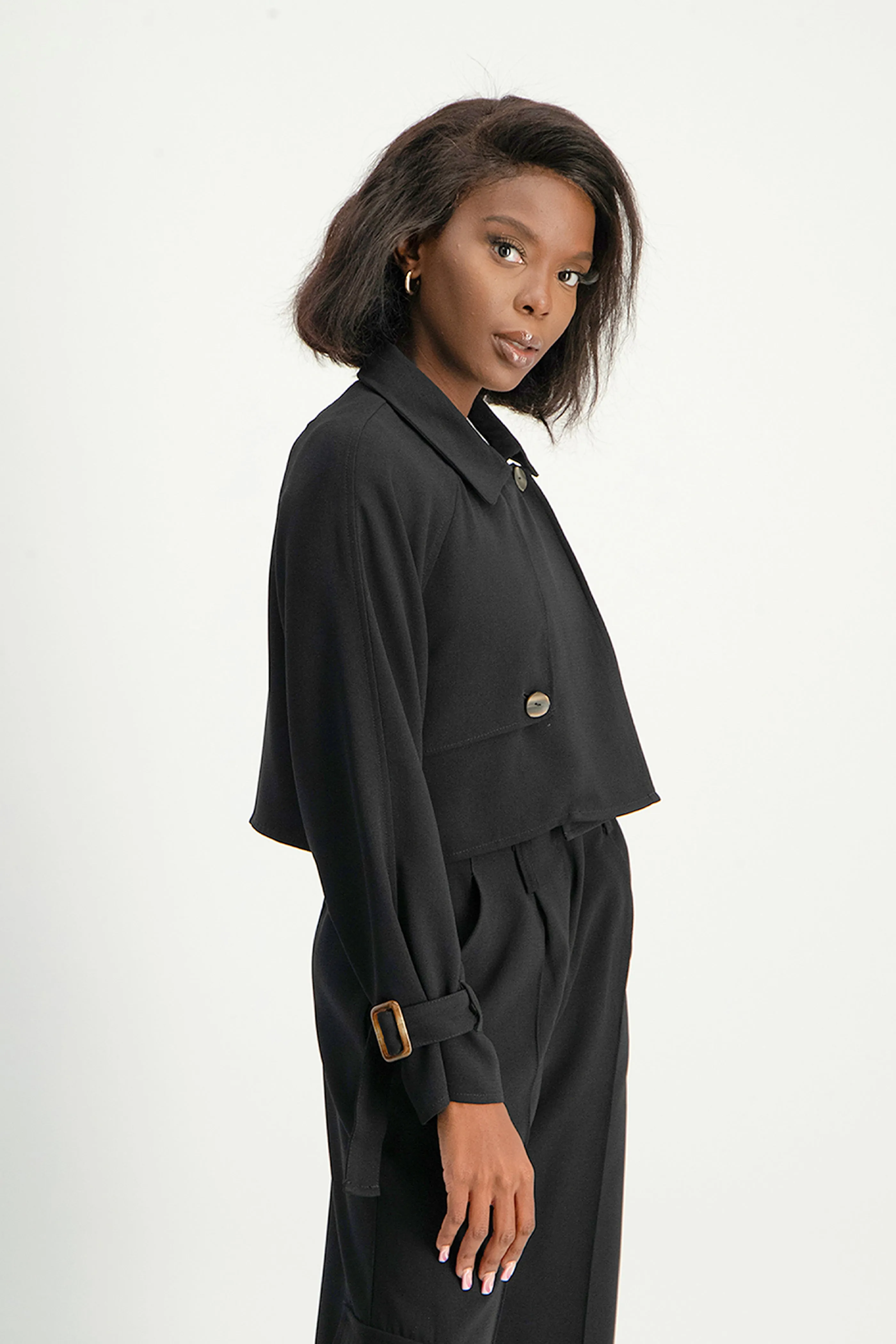 Lana Cropped Suit Jacket - Black