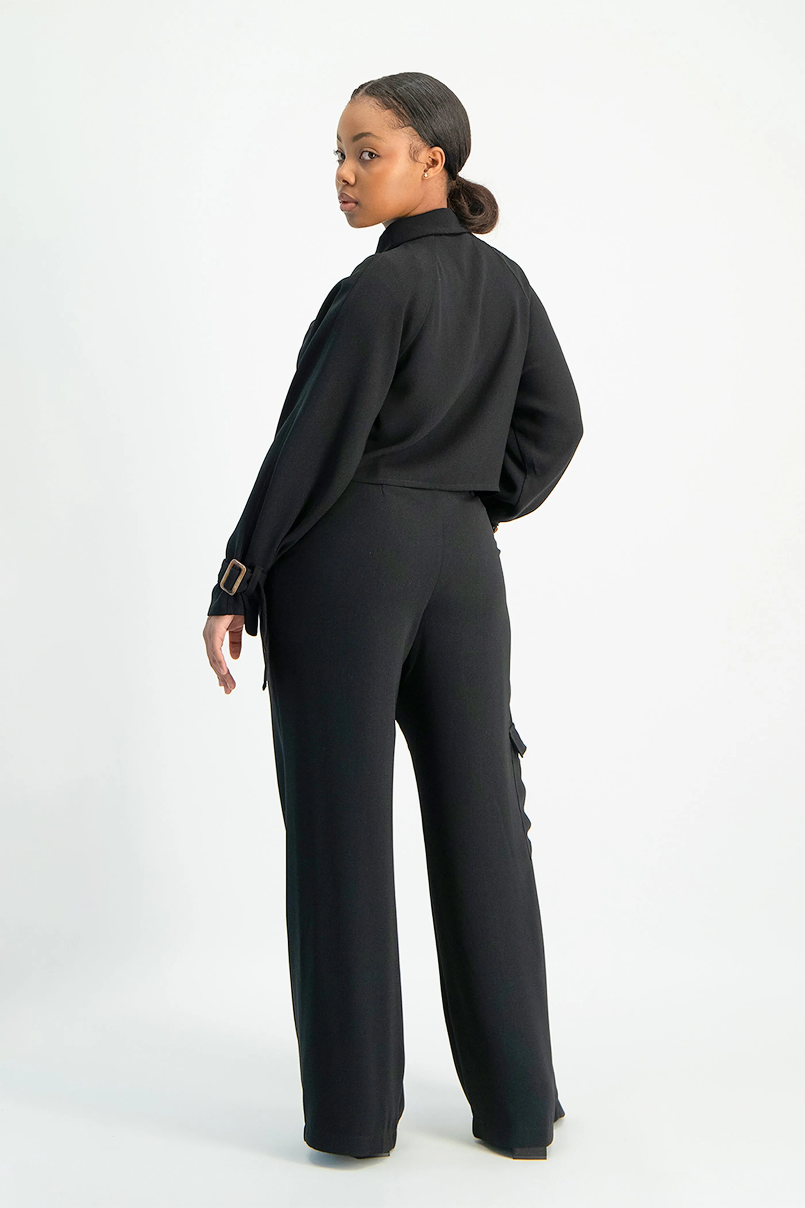 Lana Cropped Suit Jacket - Black