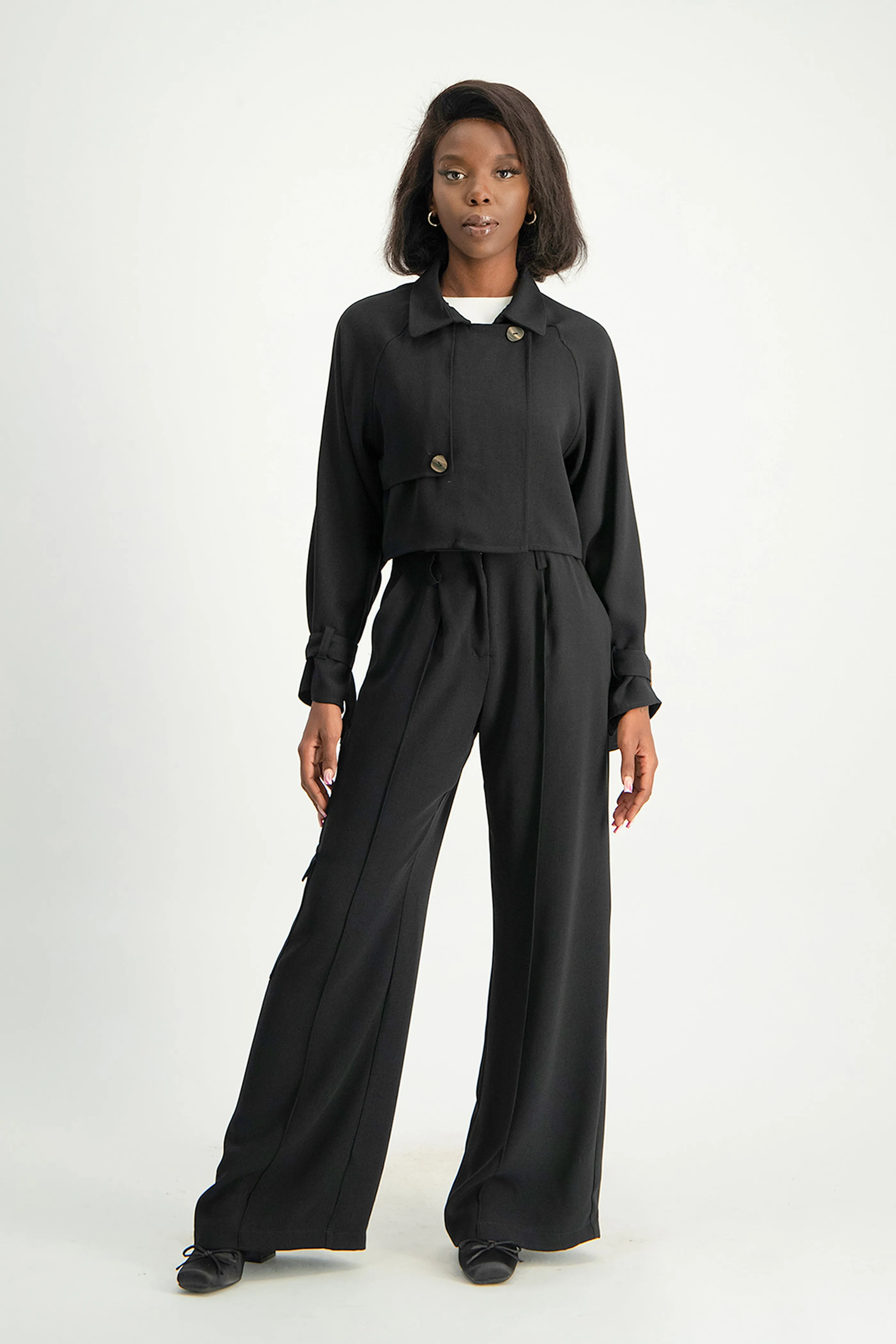 Lana Cropped Suit Jacket - Black