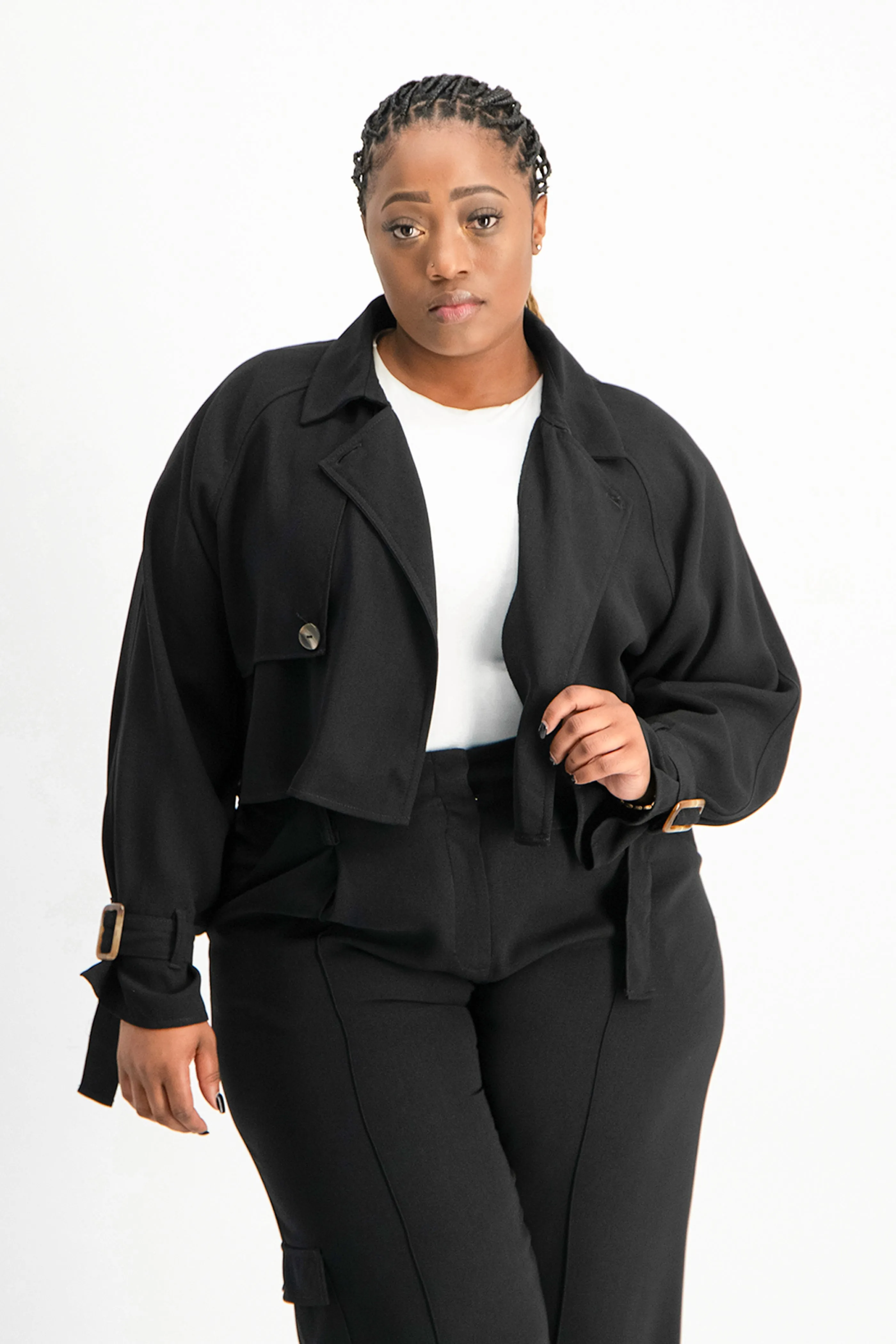 Lana Cropped Suit Jacket - Black