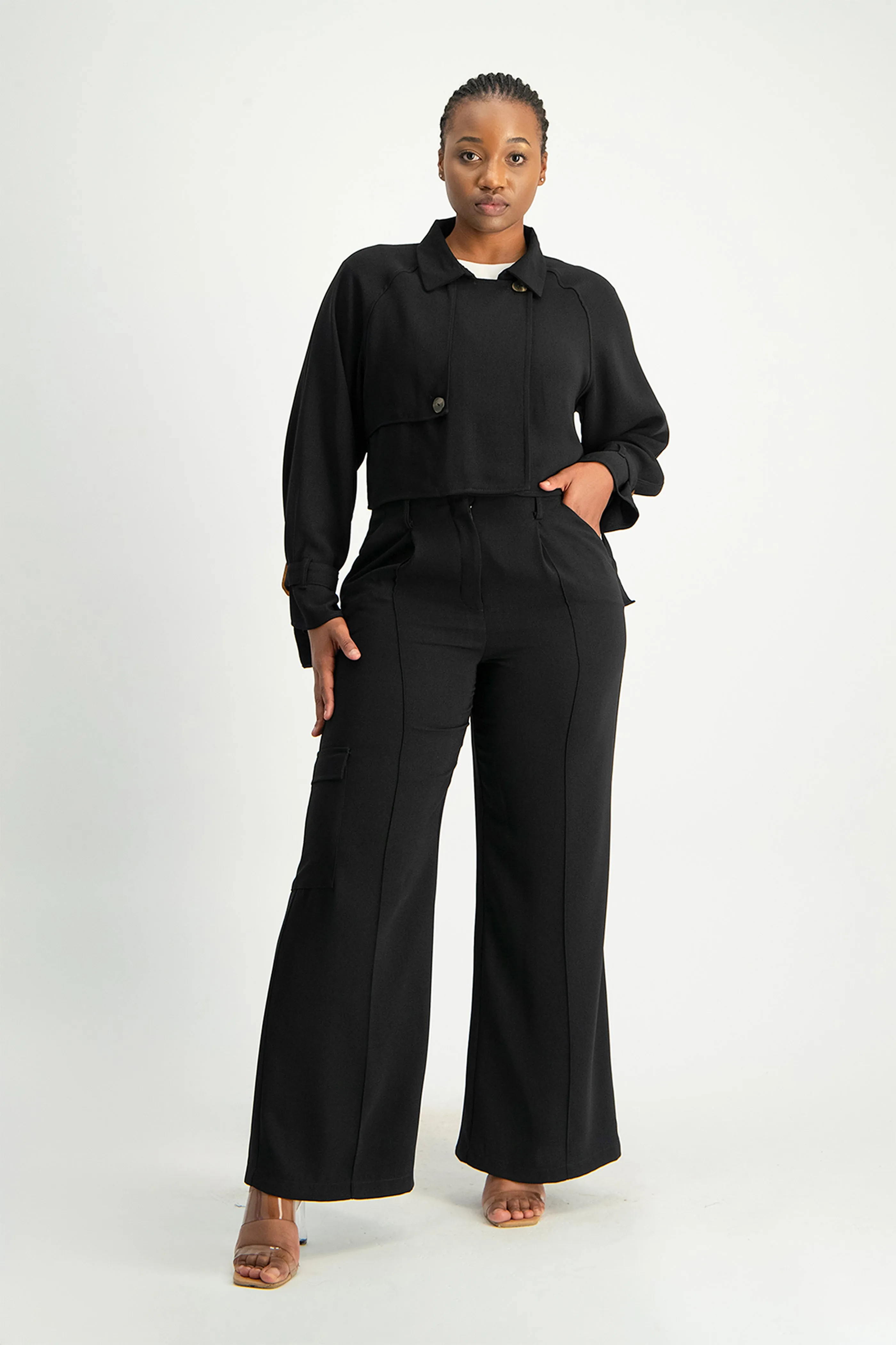 Lana Cropped Suit Jacket - Black