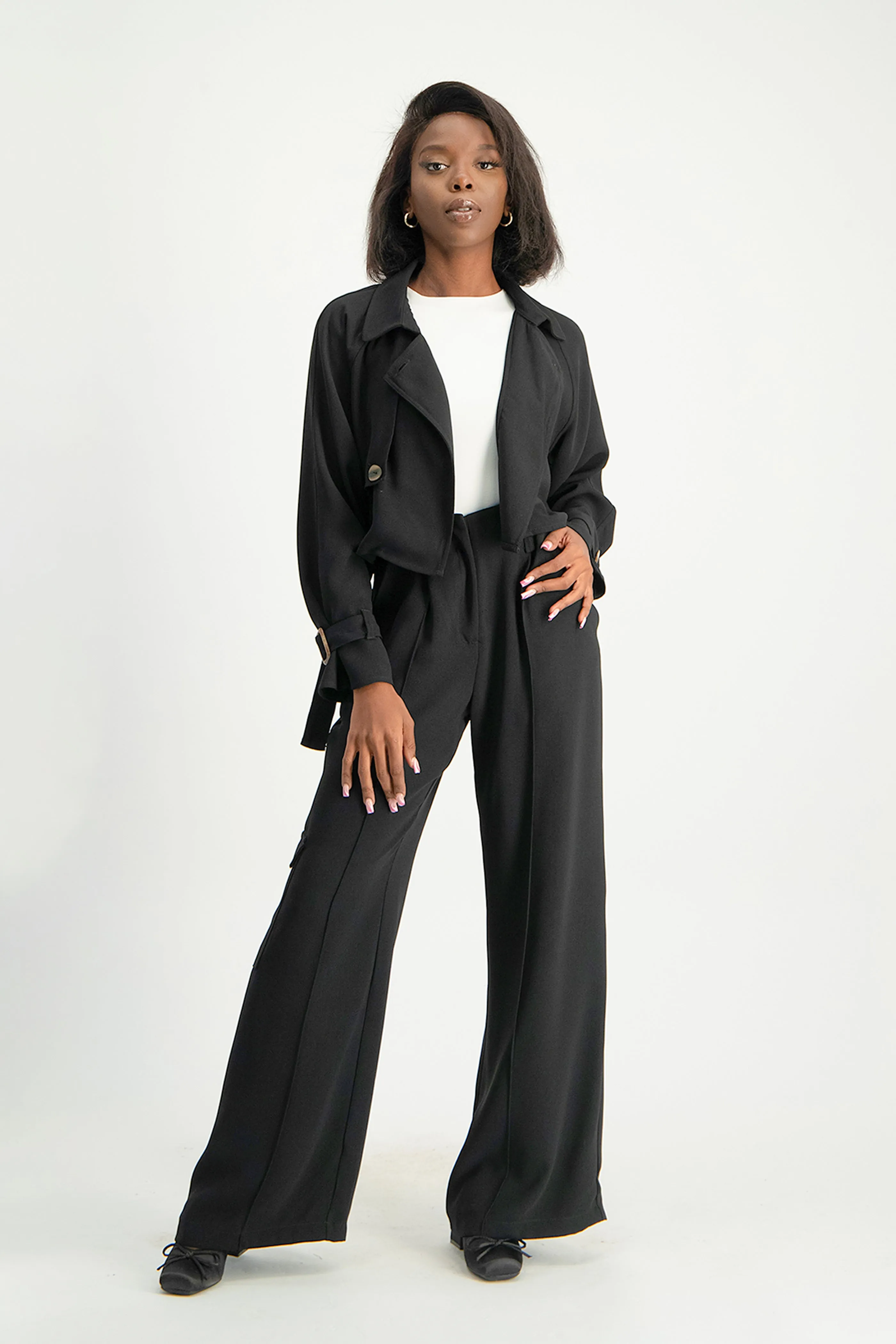 Lana Cropped Suit Jacket - Black