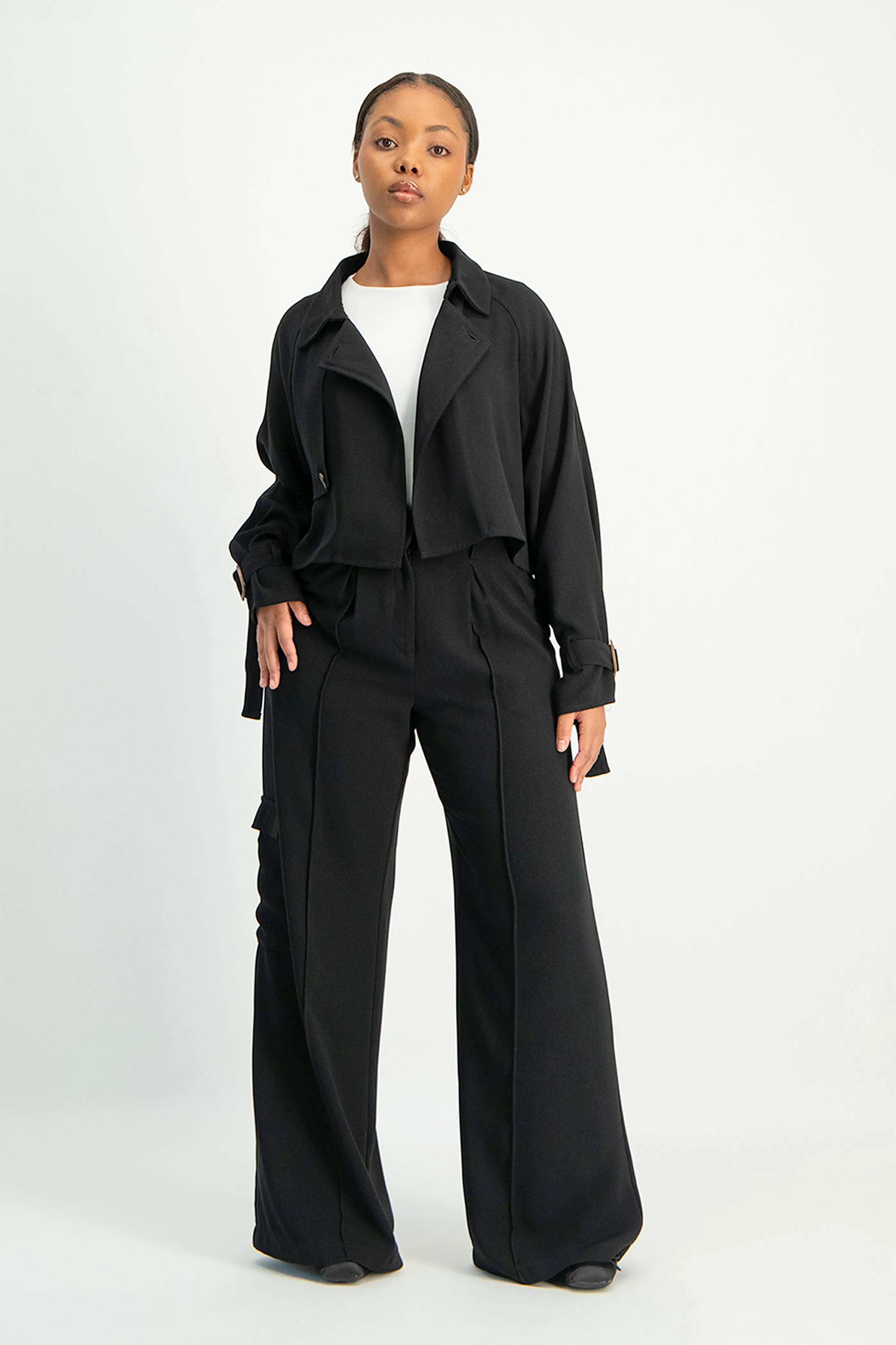 Lana Cropped Suit Jacket - Black