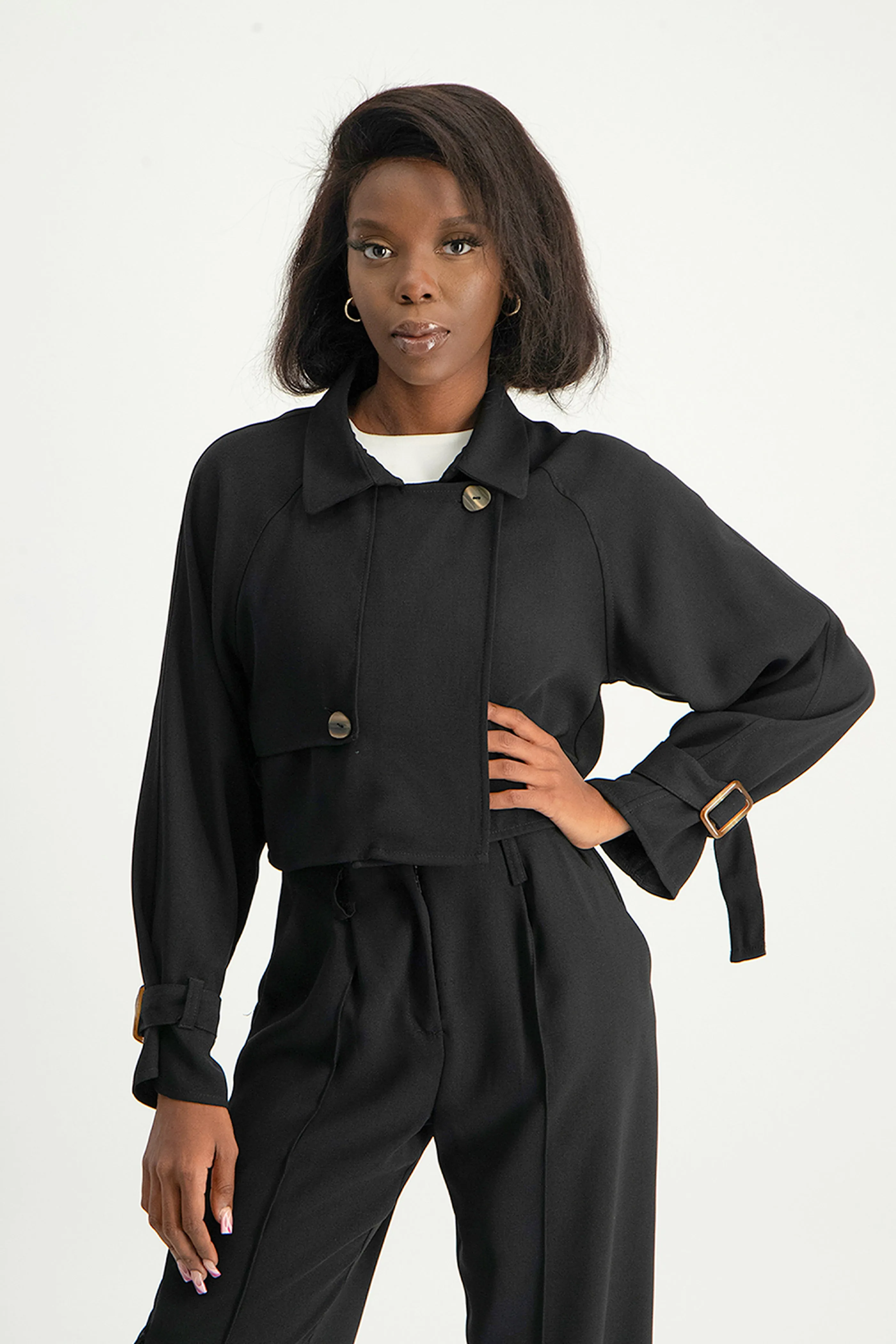 Lana Cropped Suit Jacket - Black