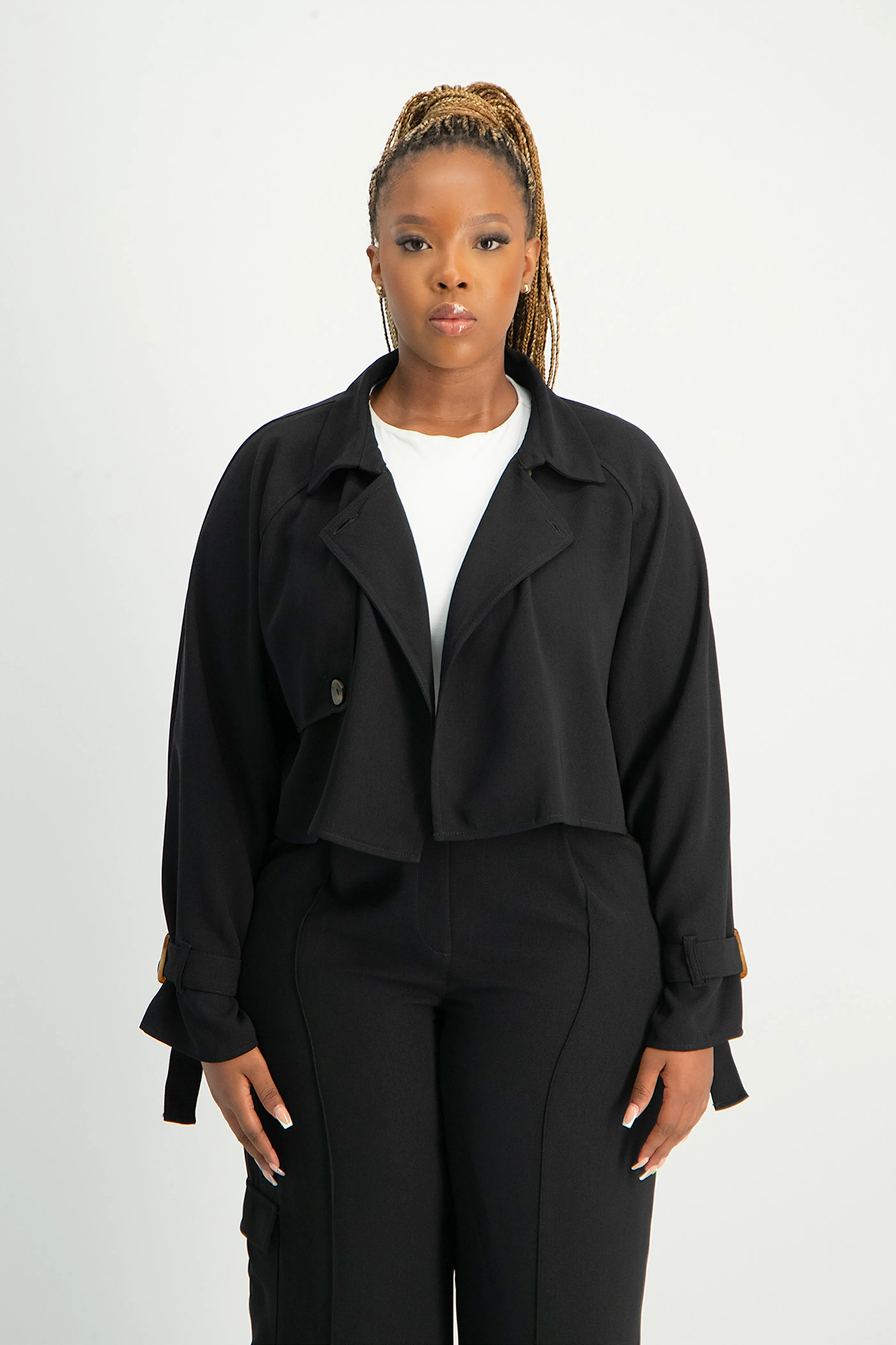 Lana Cropped Suit Jacket - Black