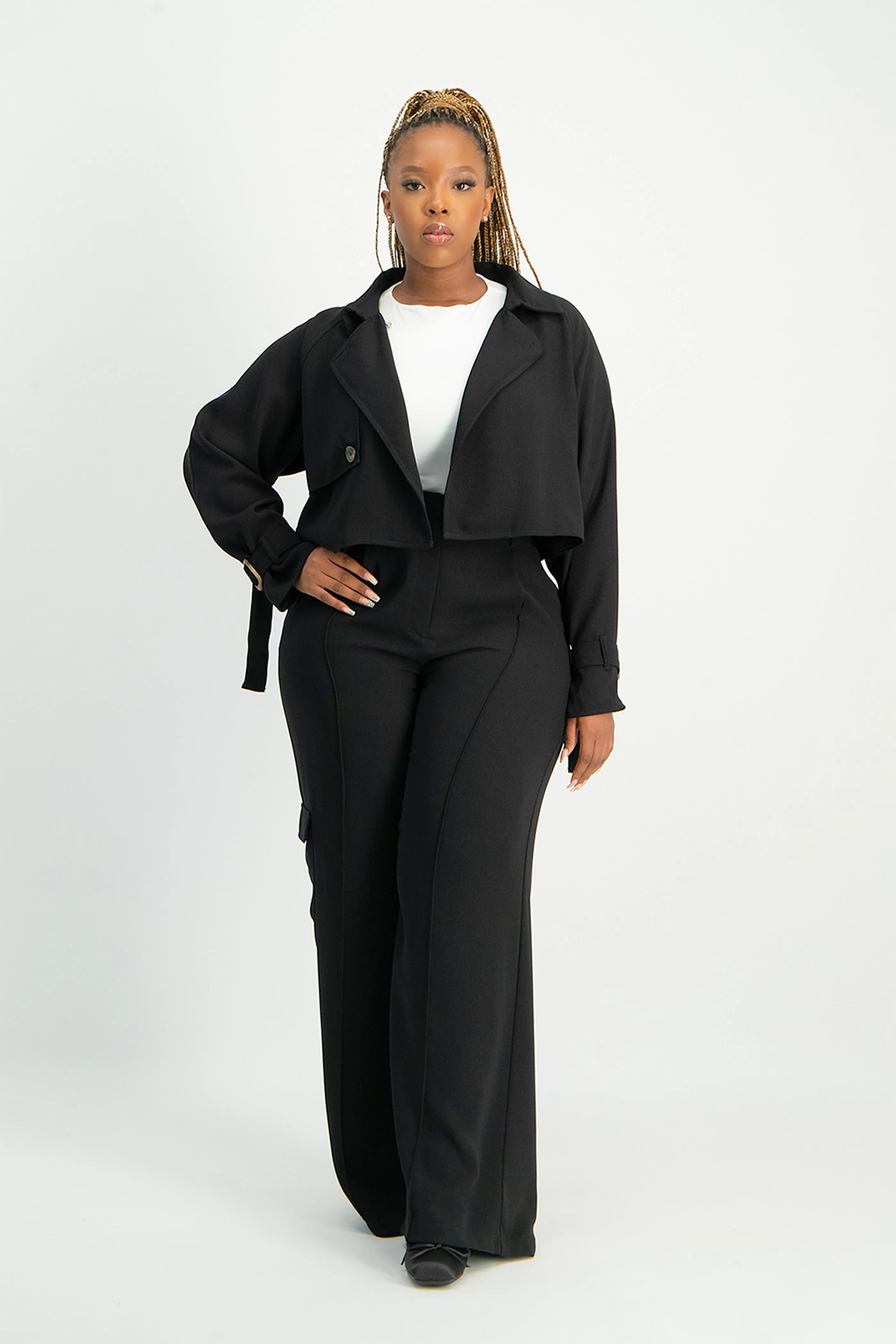 Lana Cropped Suit Jacket - Black