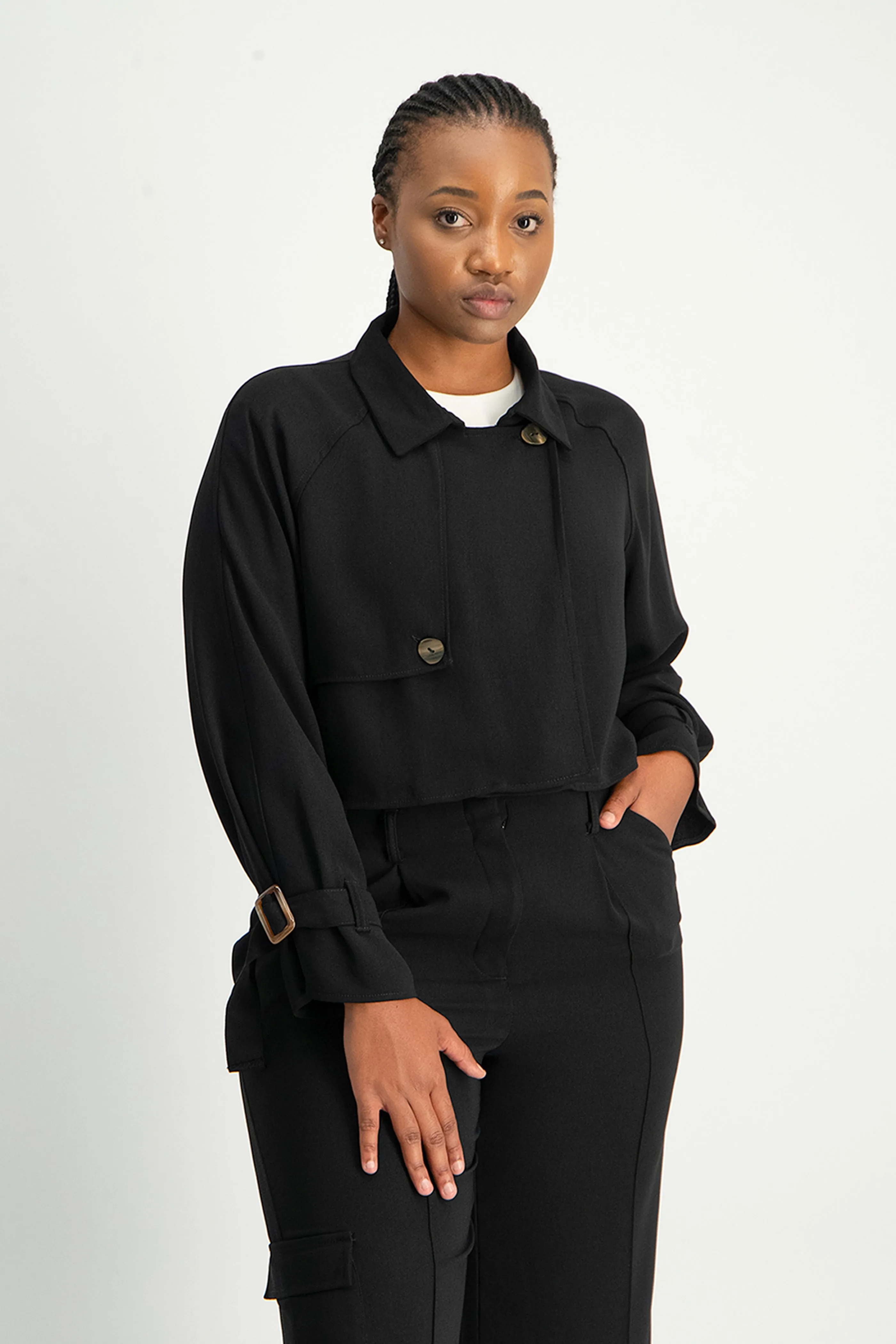 Lana Cropped Suit Jacket - Black