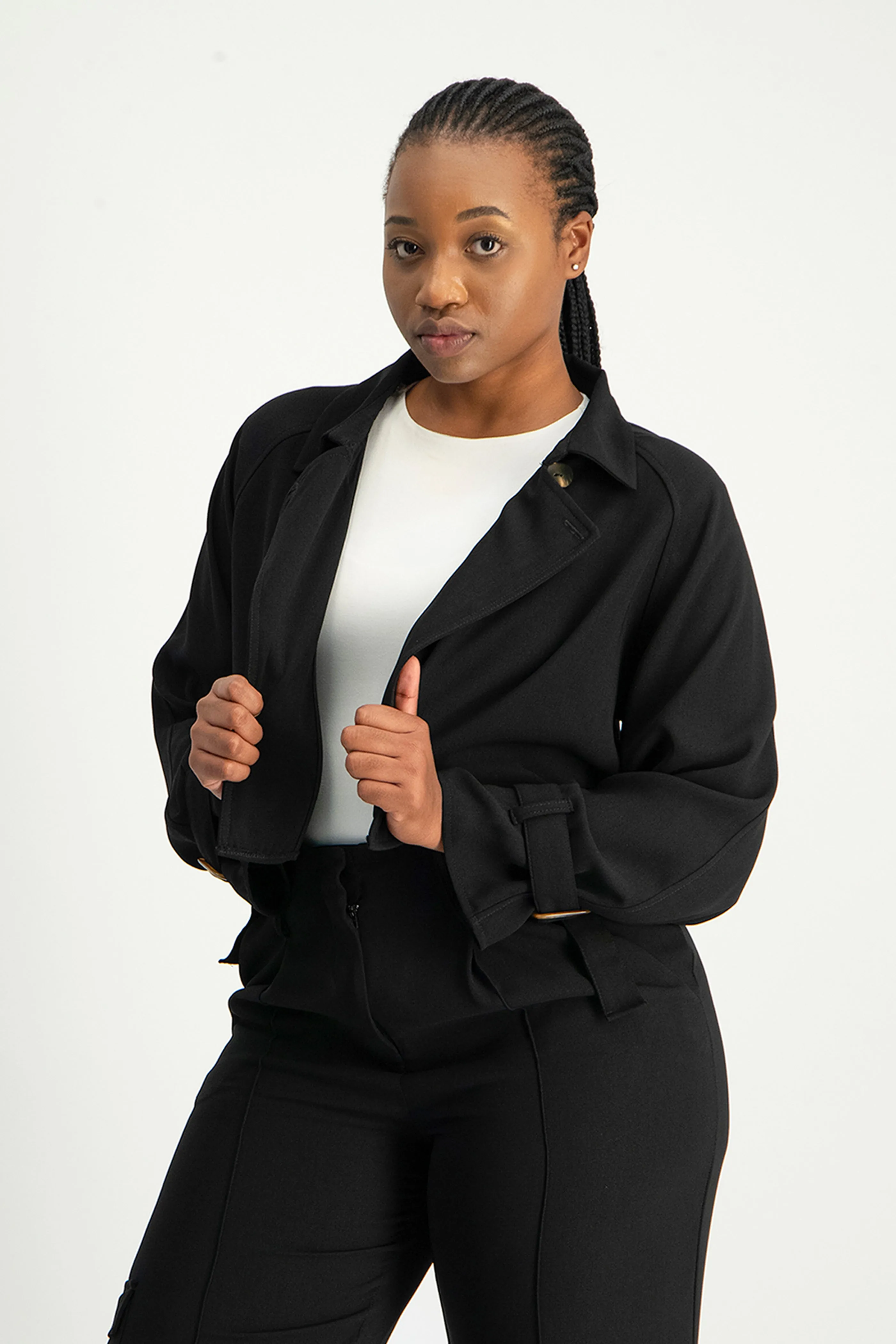 Lana Cropped Suit Jacket - Black