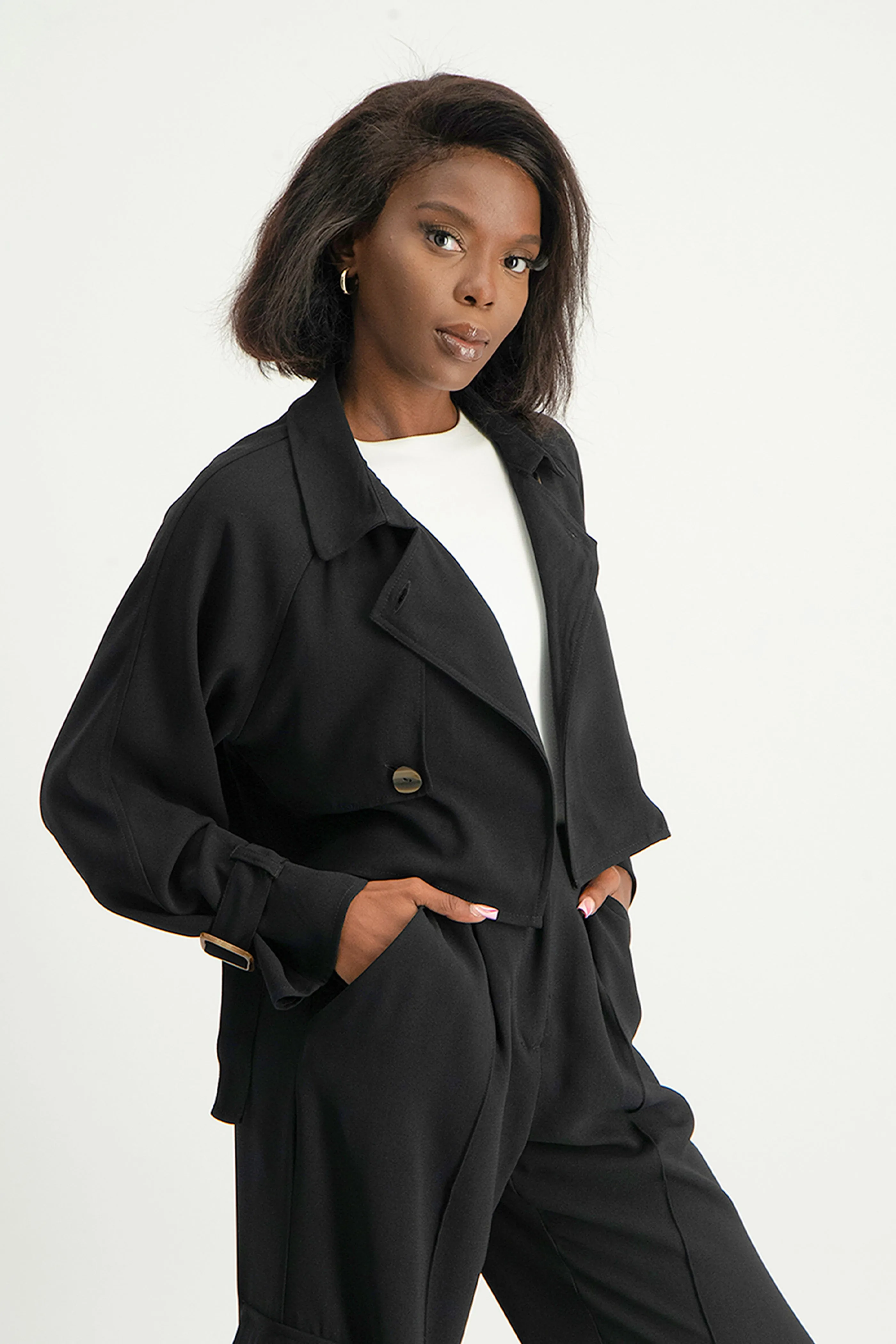 Lana Cropped Suit Jacket - Black