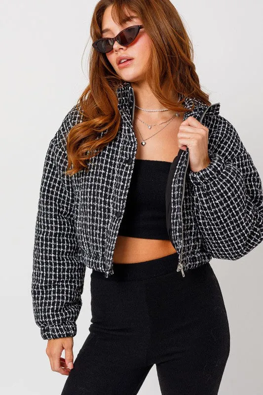 LE LIS Tweed Crop Puffer Coat Jacket