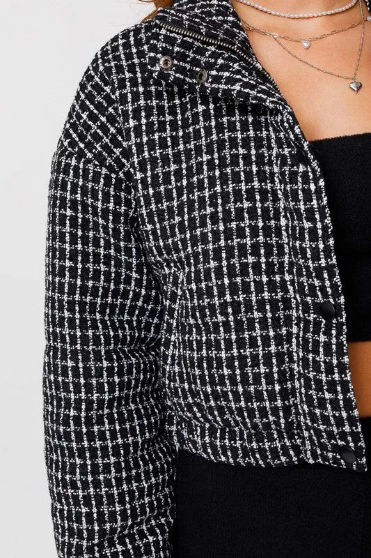 LE LIS Tweed Crop Puffer Coat Jacket