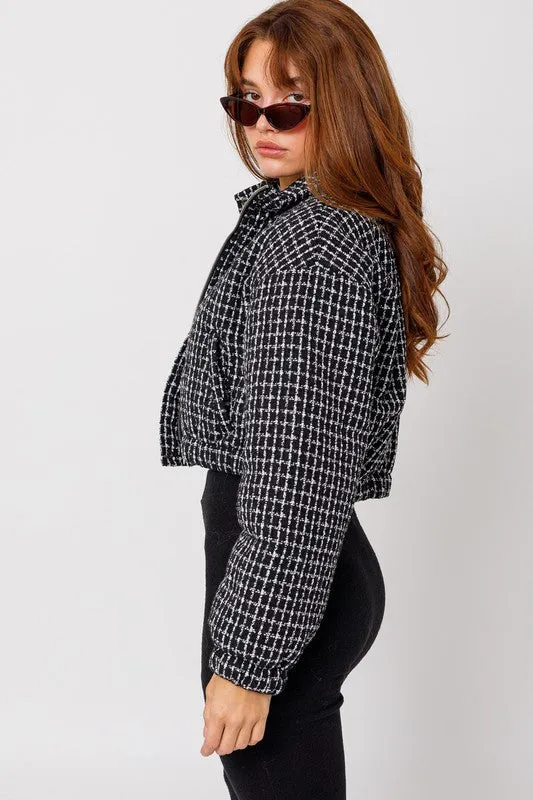 LE LIS Tweed Crop Puffer Coat Jacket