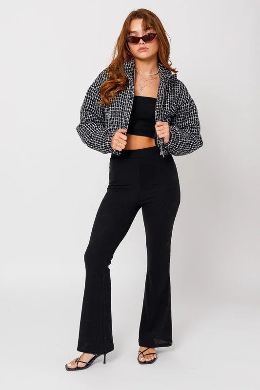 LE LIS Tweed Crop Puffer Coat Jacket