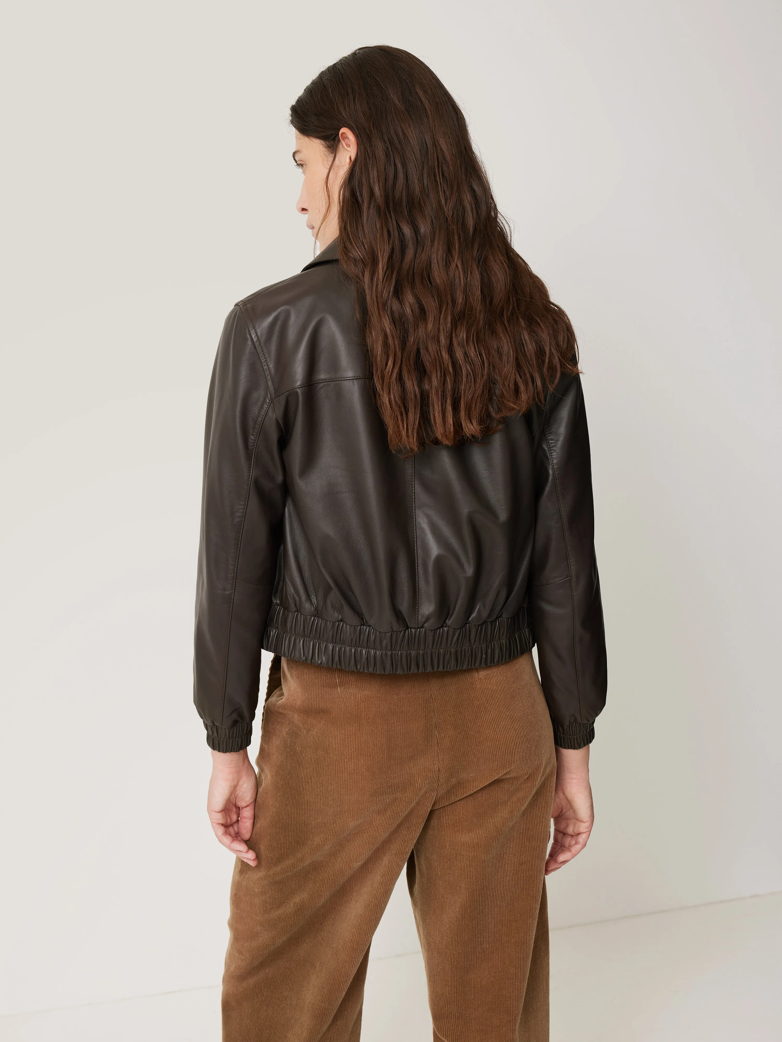 Leather Zip Front Biker | Dark Olive