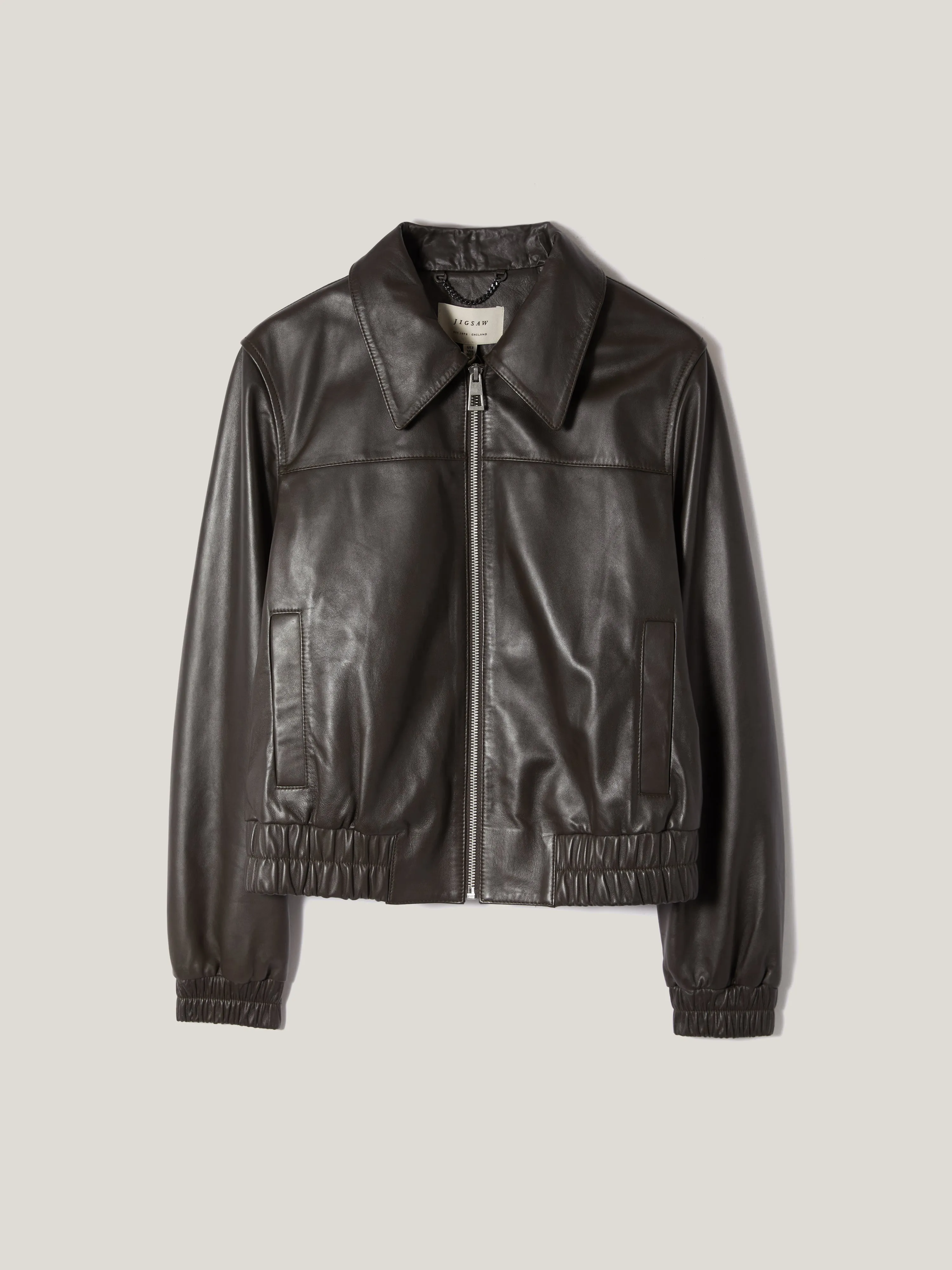 Leather Zip Front Biker | Dark Olive