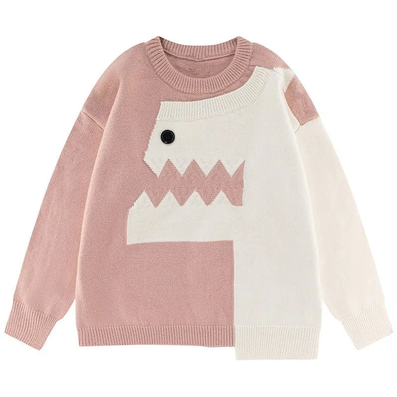 Lemandik Cute Casual Knit Sweater Dinosaur Patchwork