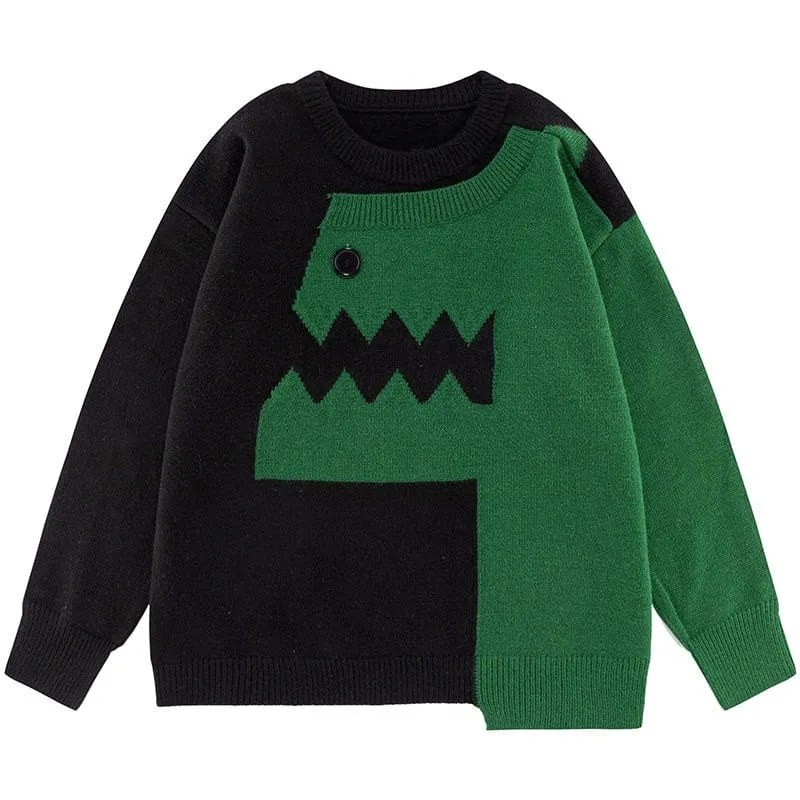 Lemandik Cute Casual Knit Sweater Dinosaur Patchwork