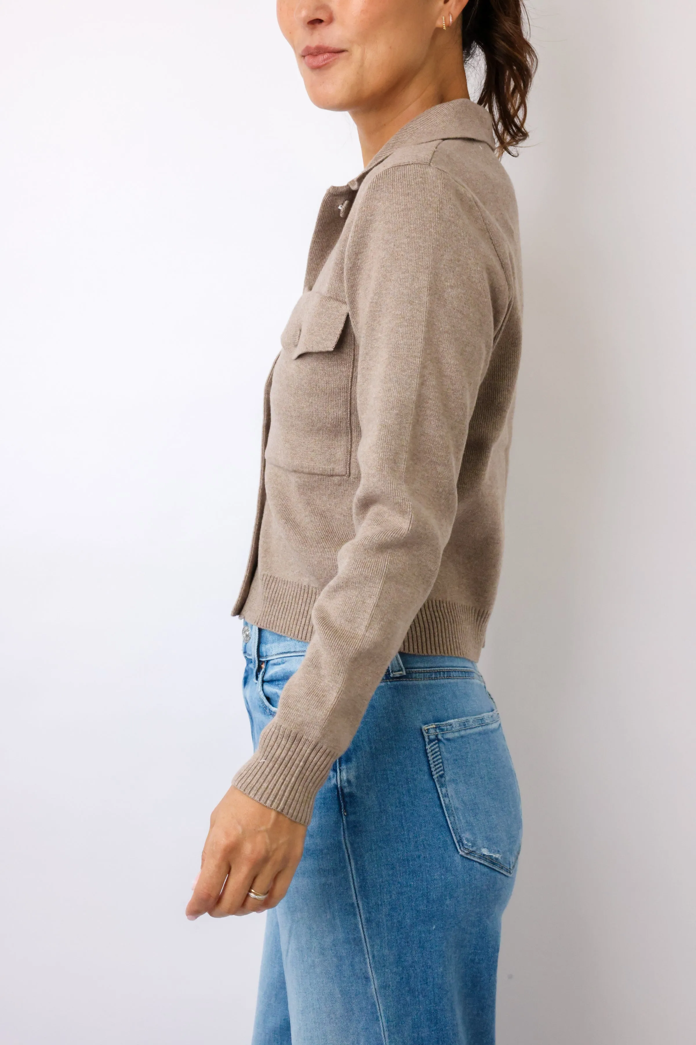 Lexi Cropped Sweater Button Up Jacket