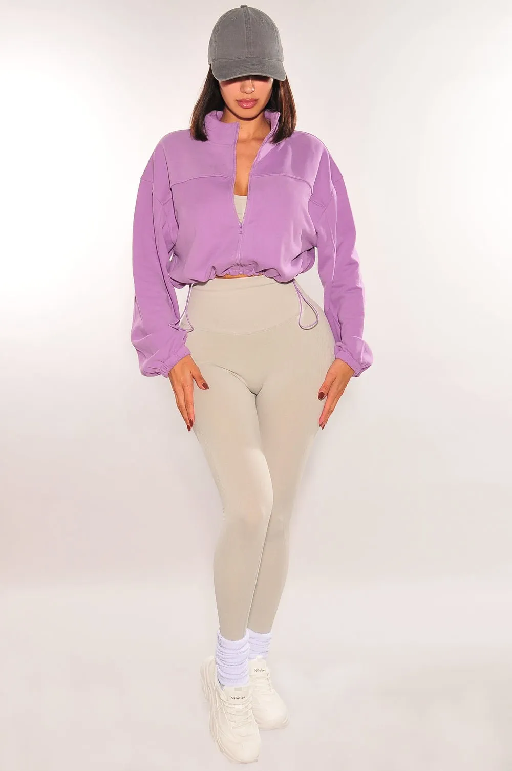 Lilac Drawstring Cropped Jacket