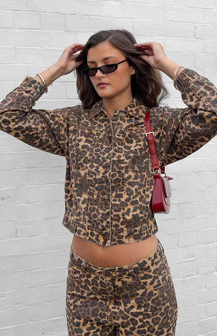 Lioness Carmela Leopard Print Denim Jacket