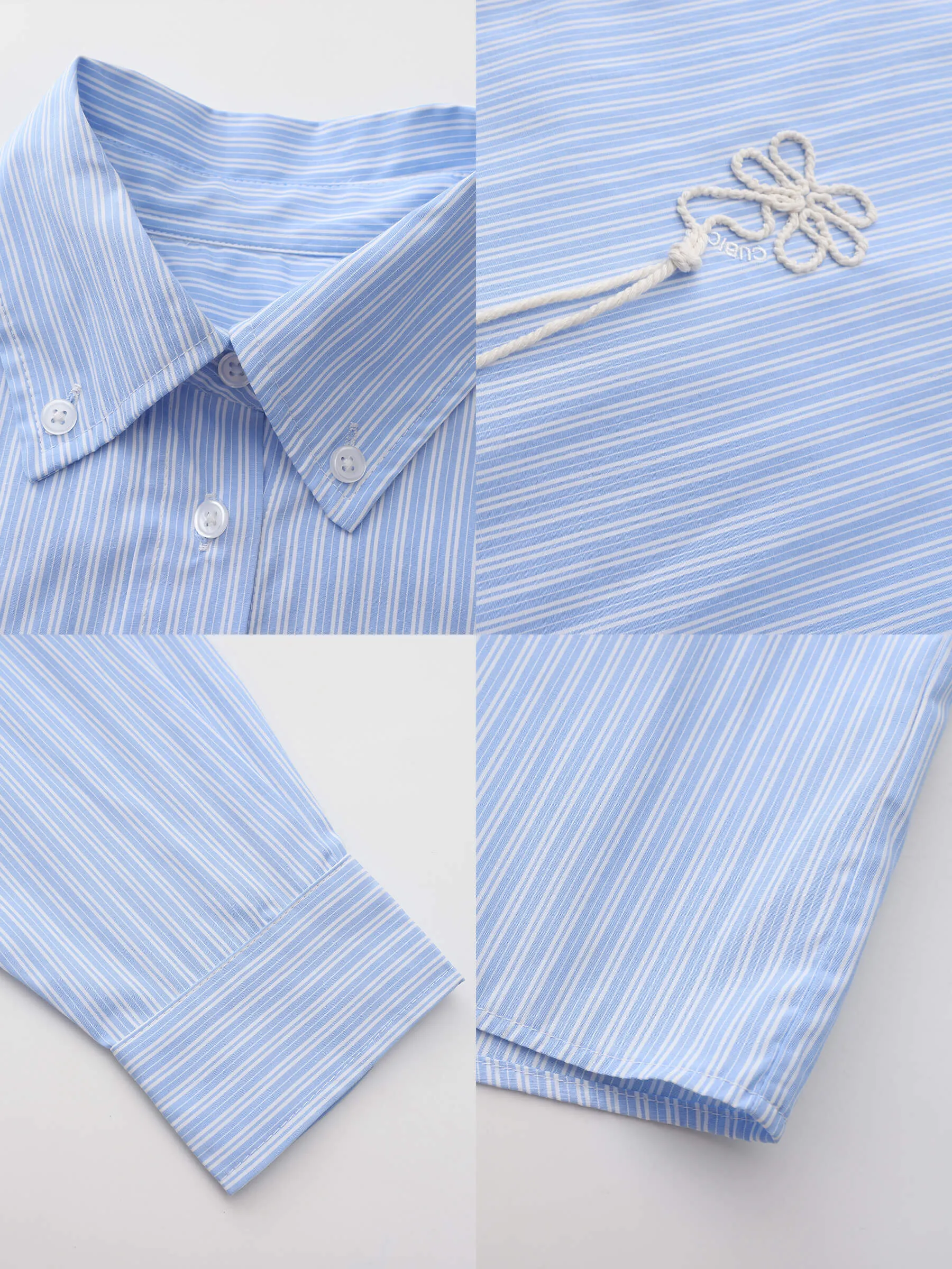 Loose Striped Shirt with Cord Embroidery