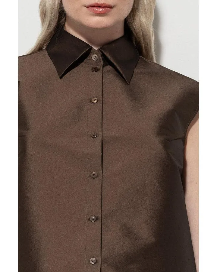 Luisa Cerano Taffeta Sleeveless Shirt Blouse