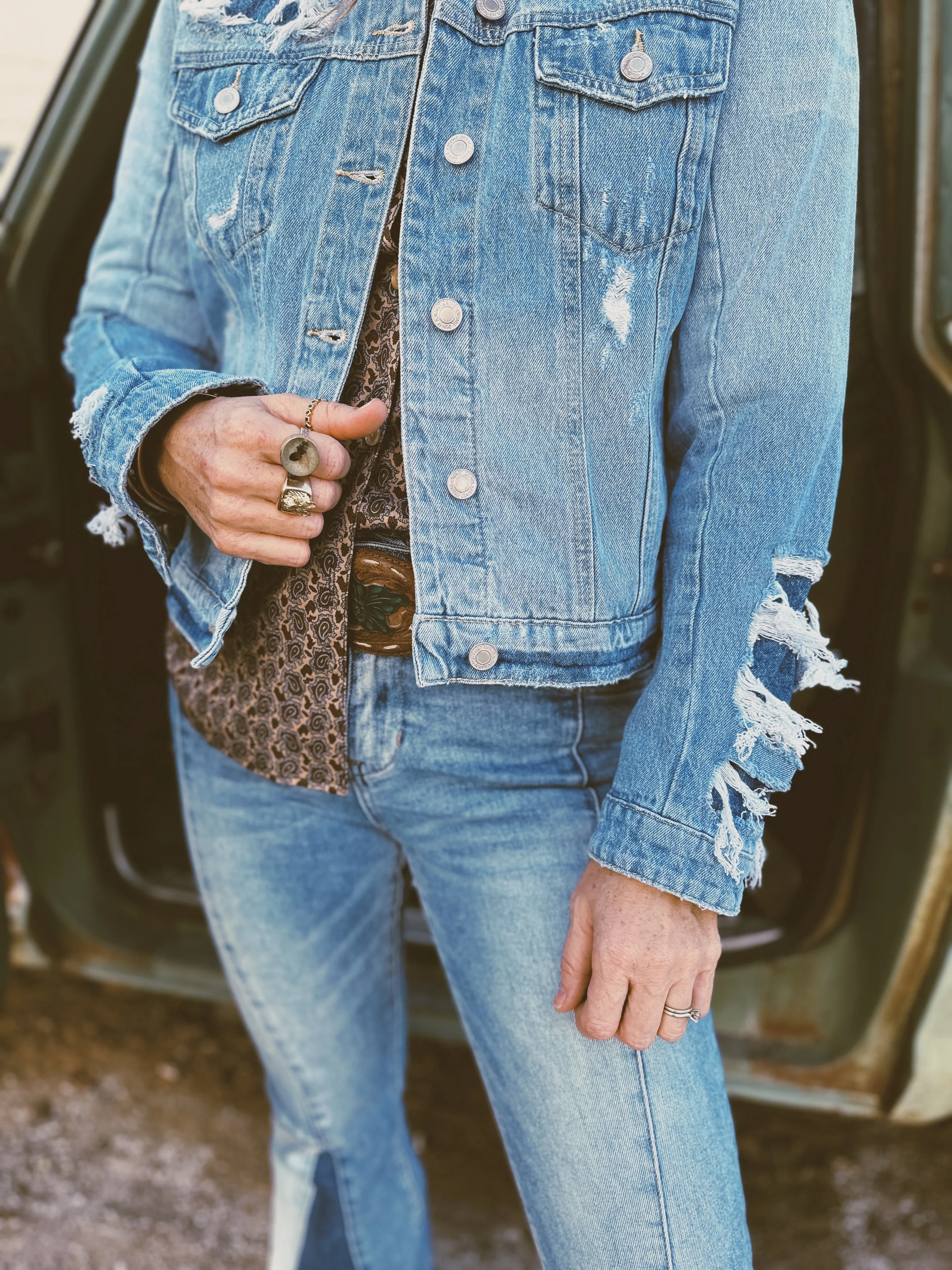 Make It Fall Distressed Classic Denim Jacket ~ FINAL SALE