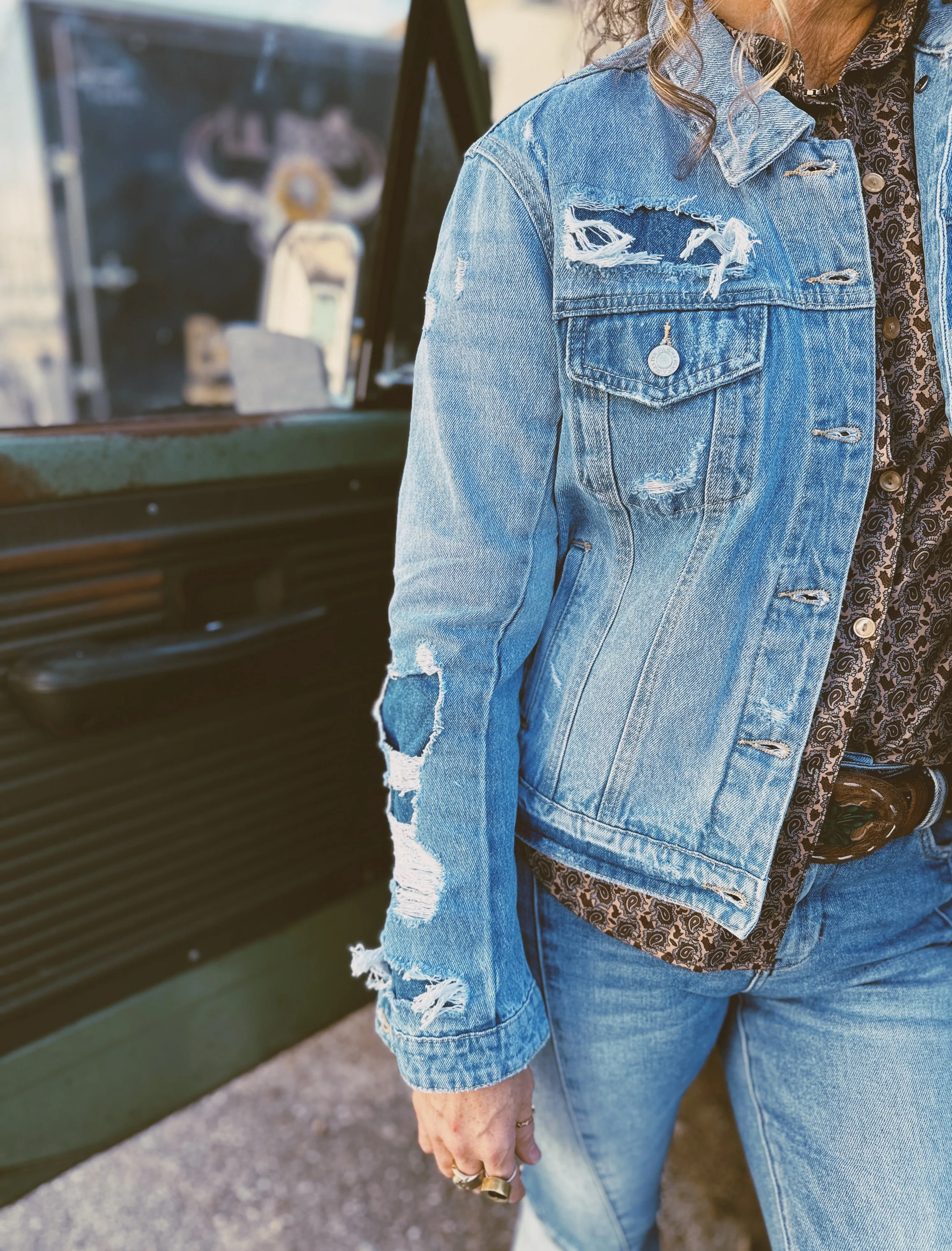 Make It Fall Distressed Classic Denim Jacket ~ FINAL SALE