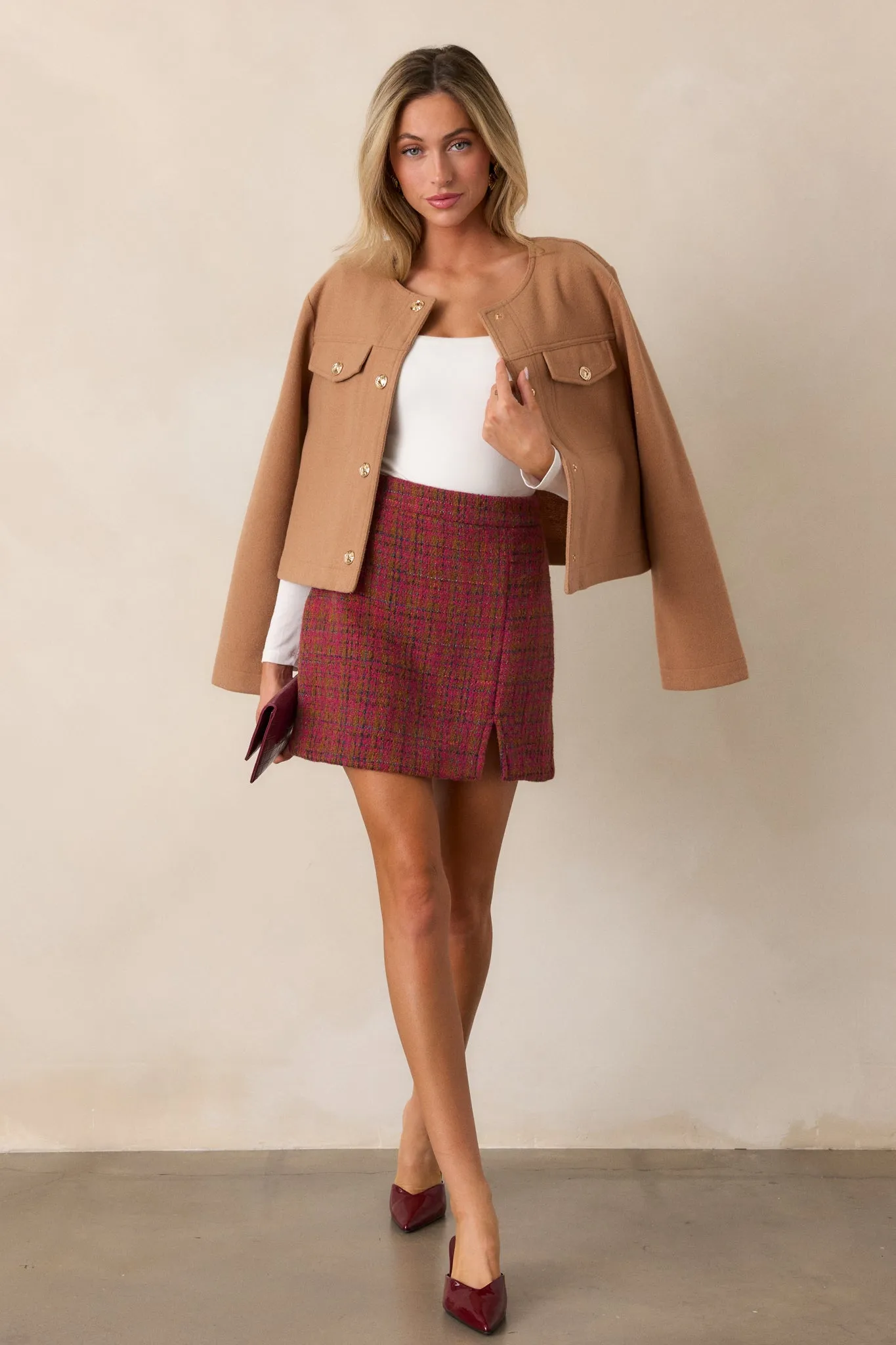 Many Directions Camel Brown Cropped Tweed Jacket