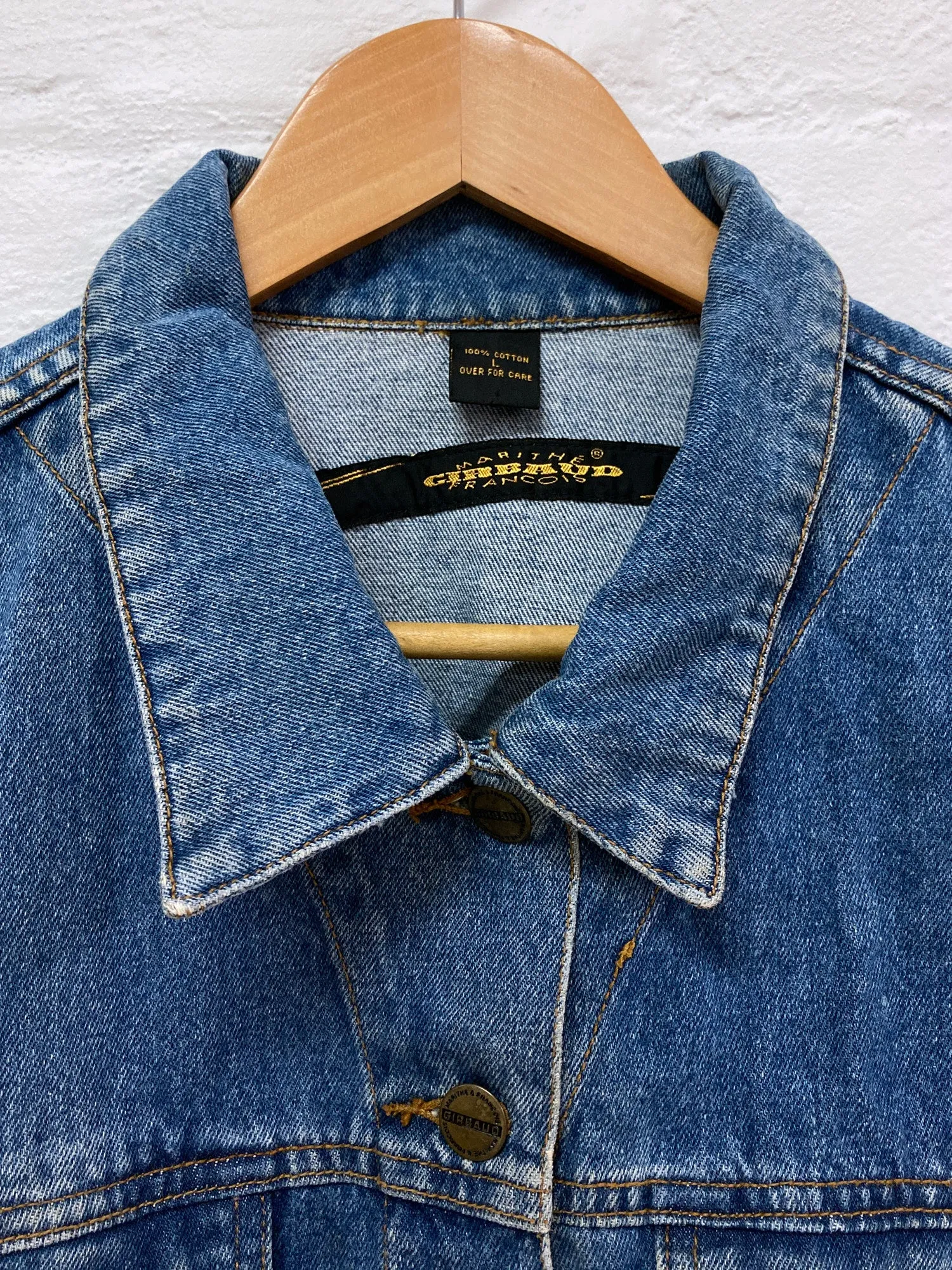 Marithe Francois Girbaud stonewashed denim jacket with crumbling brand patch - L