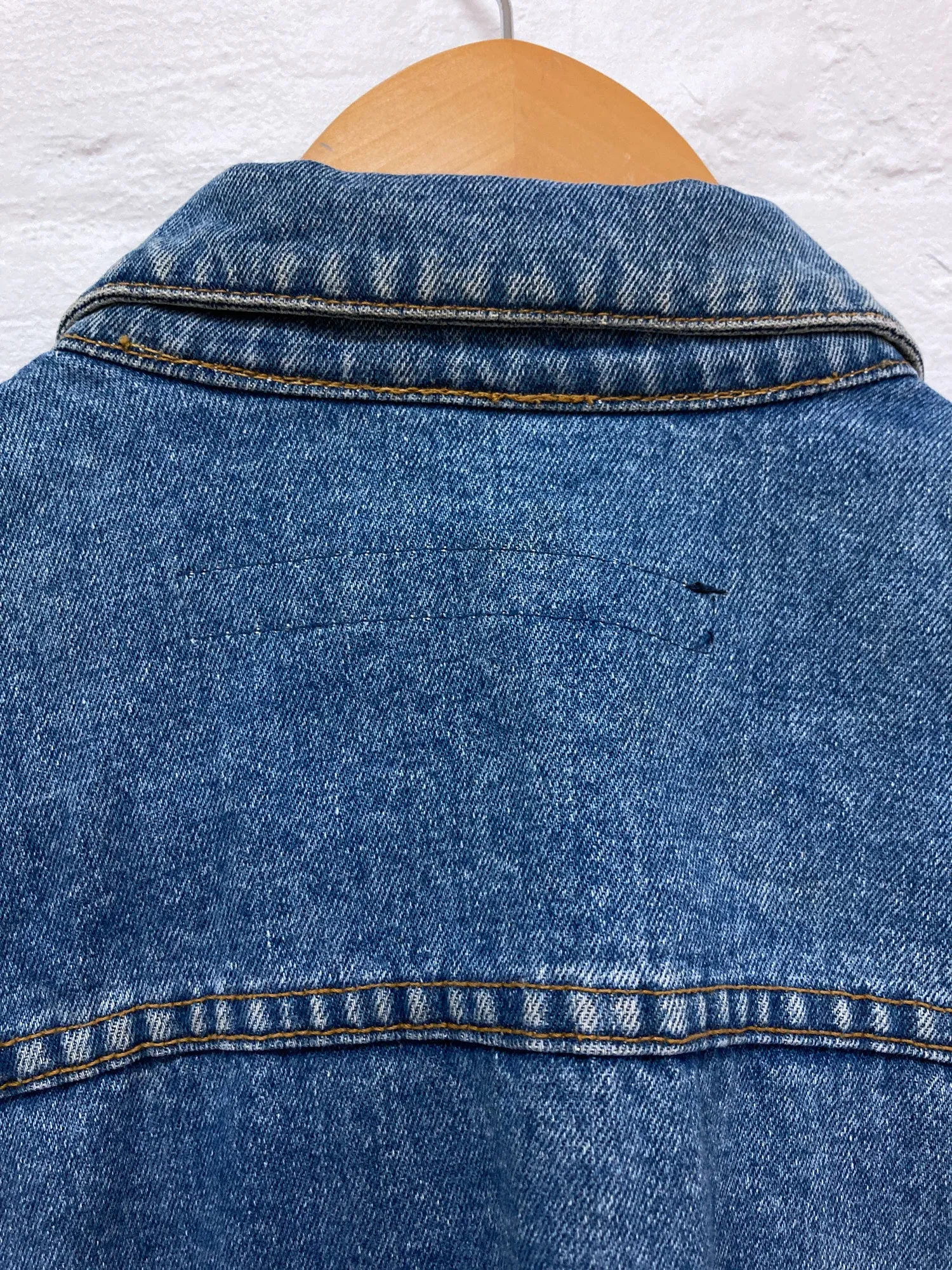 Marithe Francois Girbaud stonewashed denim jacket with crumbling brand patch - L