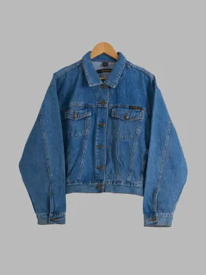 Marithe Francois Girbaud stonewashed denim jacket with crumbling brand patch - L