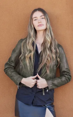 Mauritius Julene Leather Moto Jacket Jade