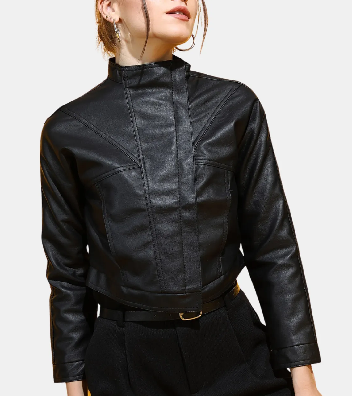 Maven Women's Black Cropped Leather Jacket