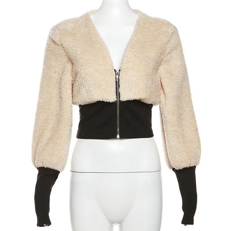 MB FASHION  Cropped Teddy Jacket with Ribbed Waist and Cuffs 5200LY last s