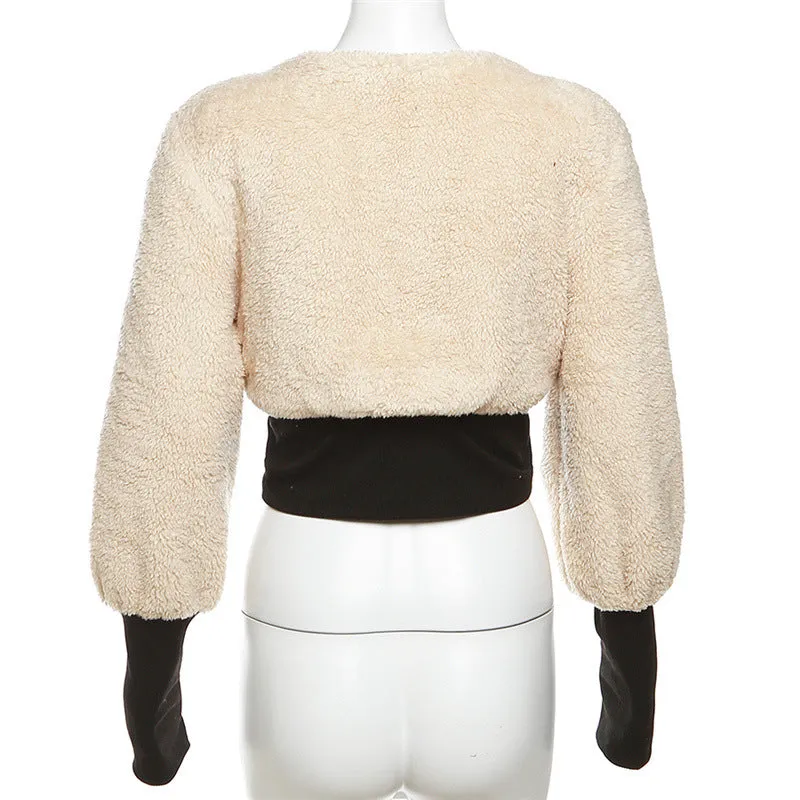 MB FASHION  Cropped Teddy Jacket with Ribbed Waist and Cuffs 5200LY last s